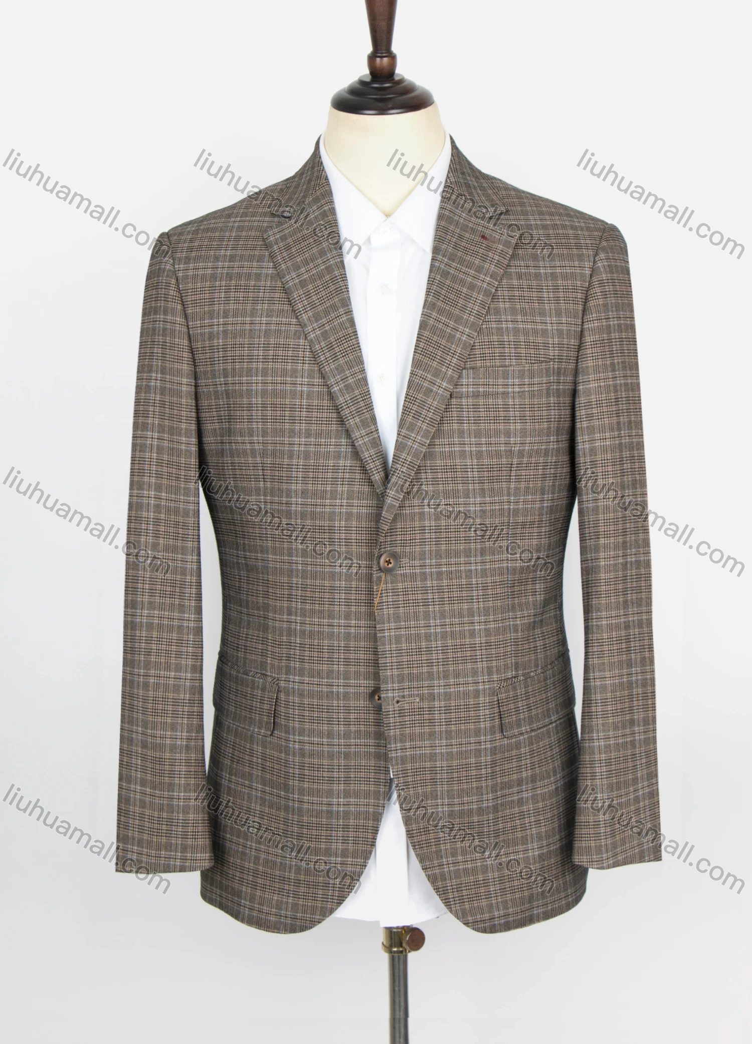 Wholesale Men's Formal Lapel Long Sleeve Two Buttons Flap Pockets Plaid Blazer Jackets - Liuhuamall