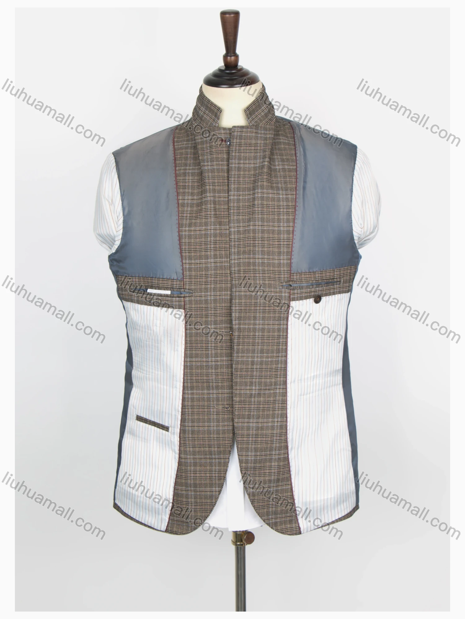 Wholesale Men's Formal Lapel Long Sleeve Two Buttons Flap Pockets Plaid Blazer Jackets - Liuhuamall