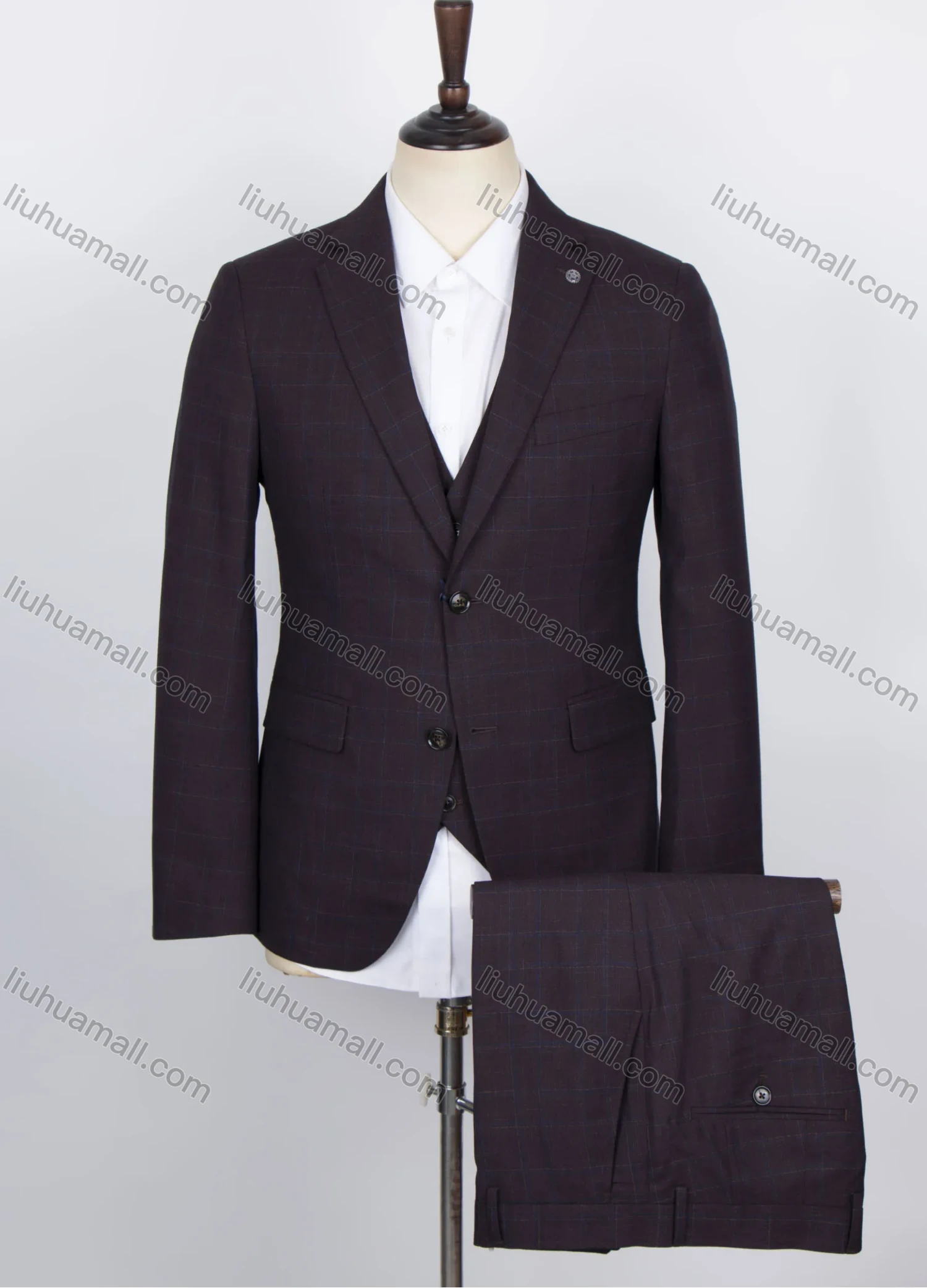 Wholesale Men's Plain Two Button Flap Pockets Single Breasted Blazer & Vest & Suit Pants 3-Piece Suit Sets OG2207-X7147# - Liuhuamall