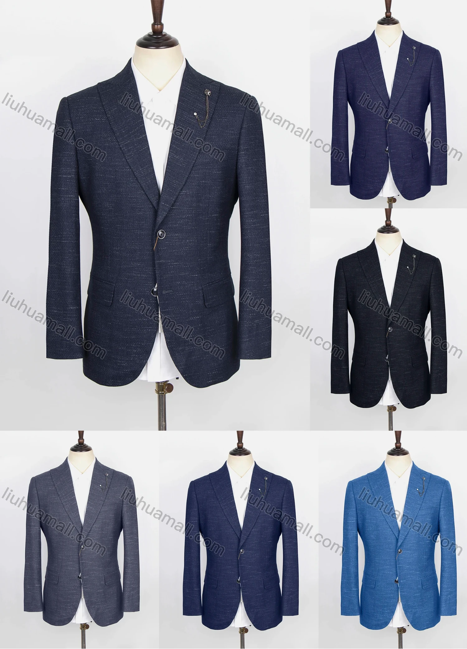 Wholesale Men's Formal Plain Lapel Long Sleeve Flap Pockets Two Buttons Blazer Jackets - Liuhuamall