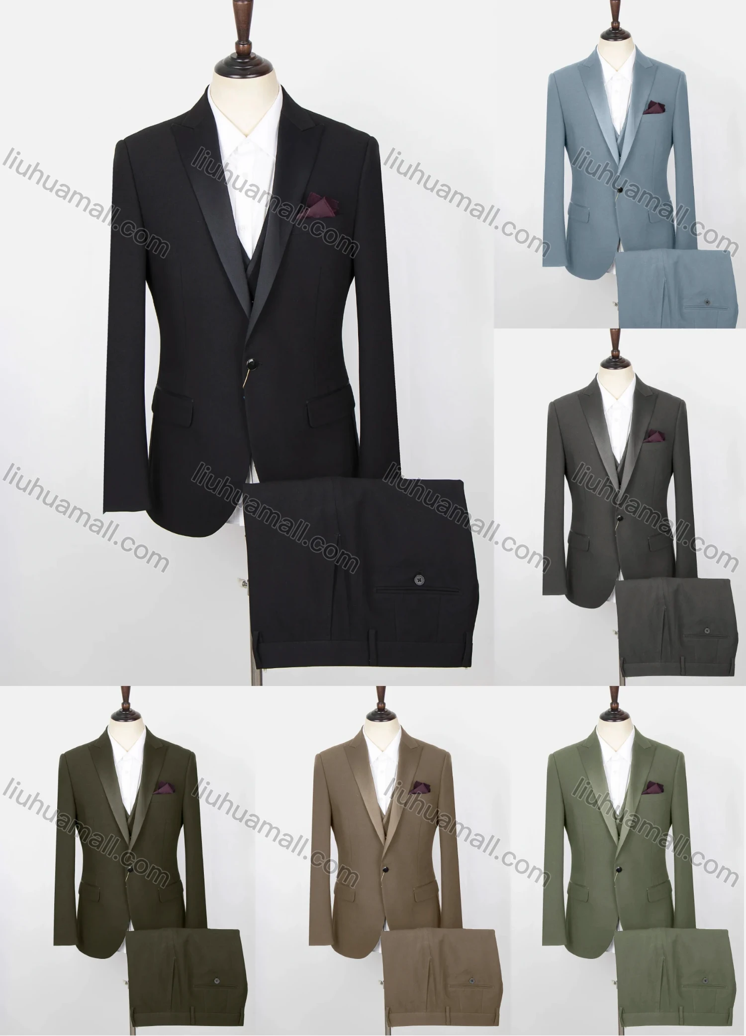 Wholesale Men's Plain Single Breasted Patch Pocket Blazer & Vest & Suit Pants 3-Piece Suit Sets SD220323# - Liuhuamall