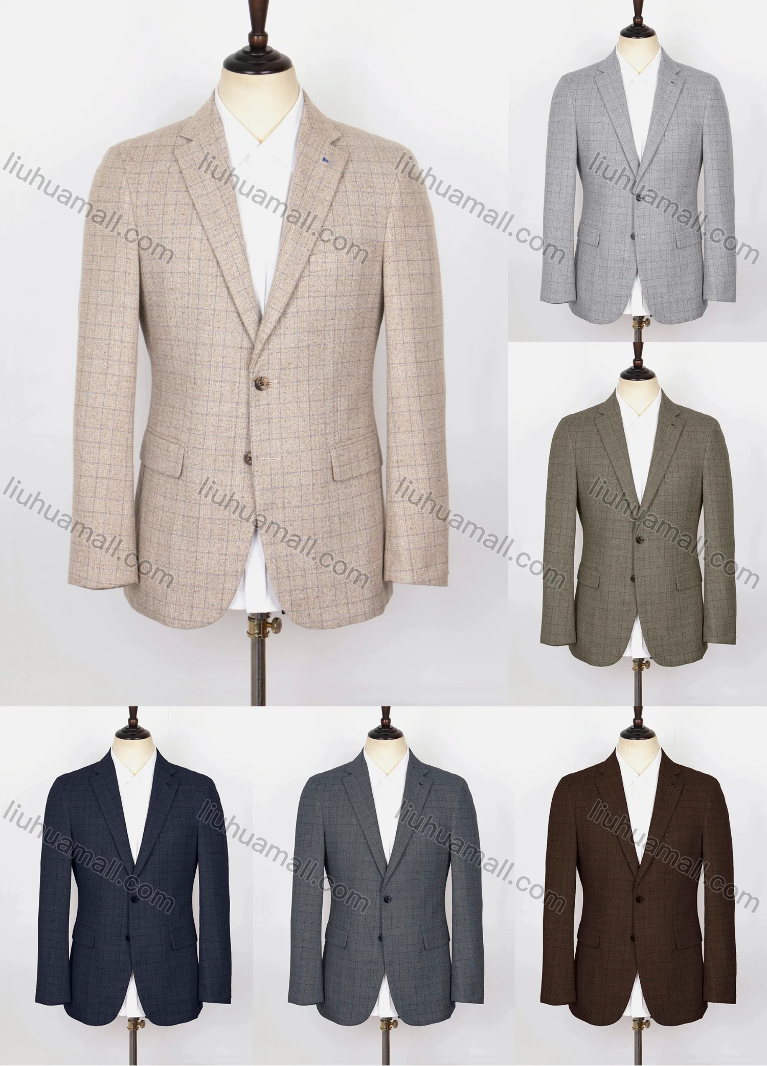 Wholesale Men's Formal Lapel Long Sleeve Two Buttons Flap Pockets Plaid Blazer Jackets - Liuhuamall