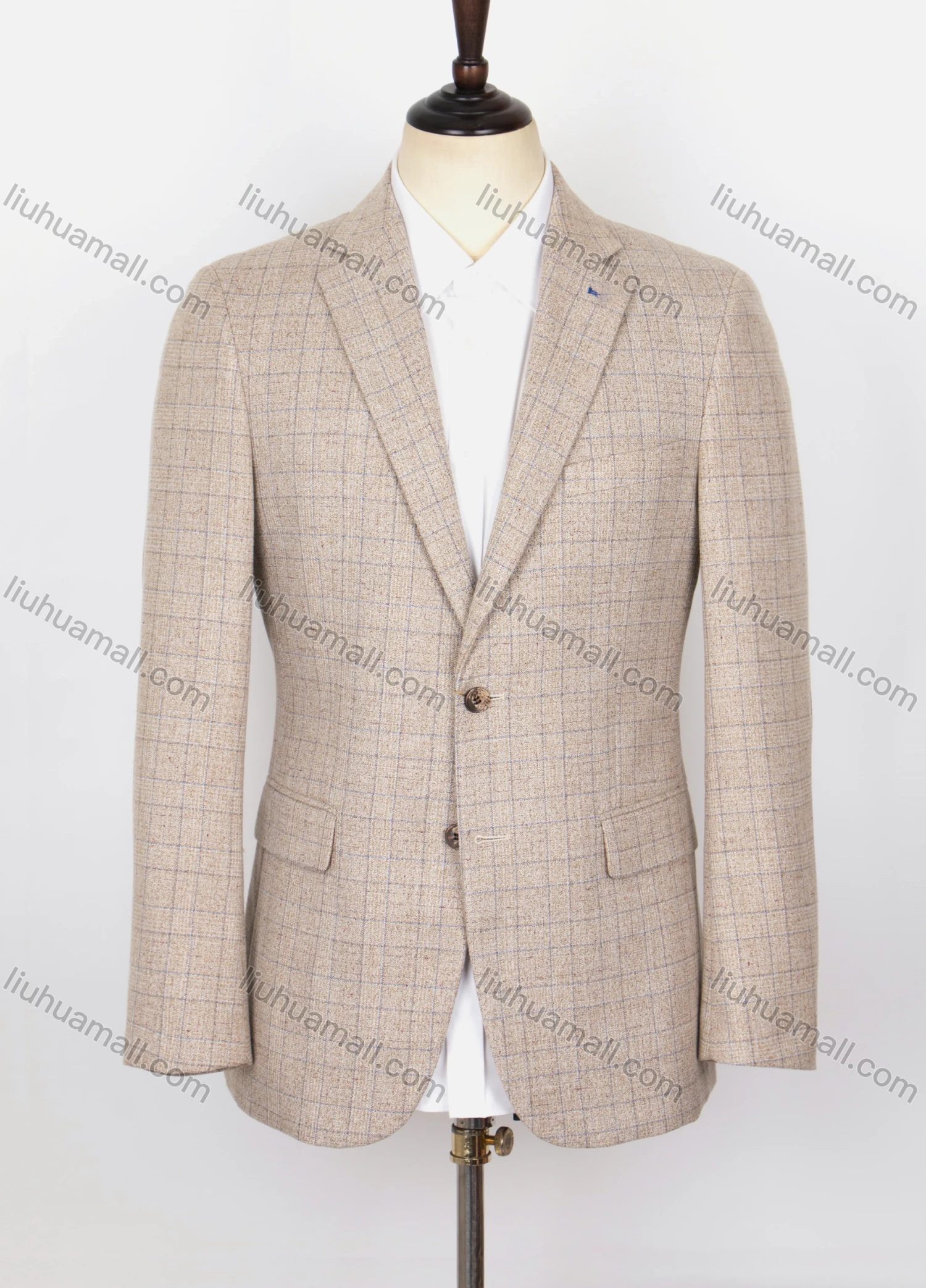 Wholesale Men's Formal Lapel Long Sleeve Two Buttons Flap Pockets Plaid Blazer Jackets - Liuhuamall