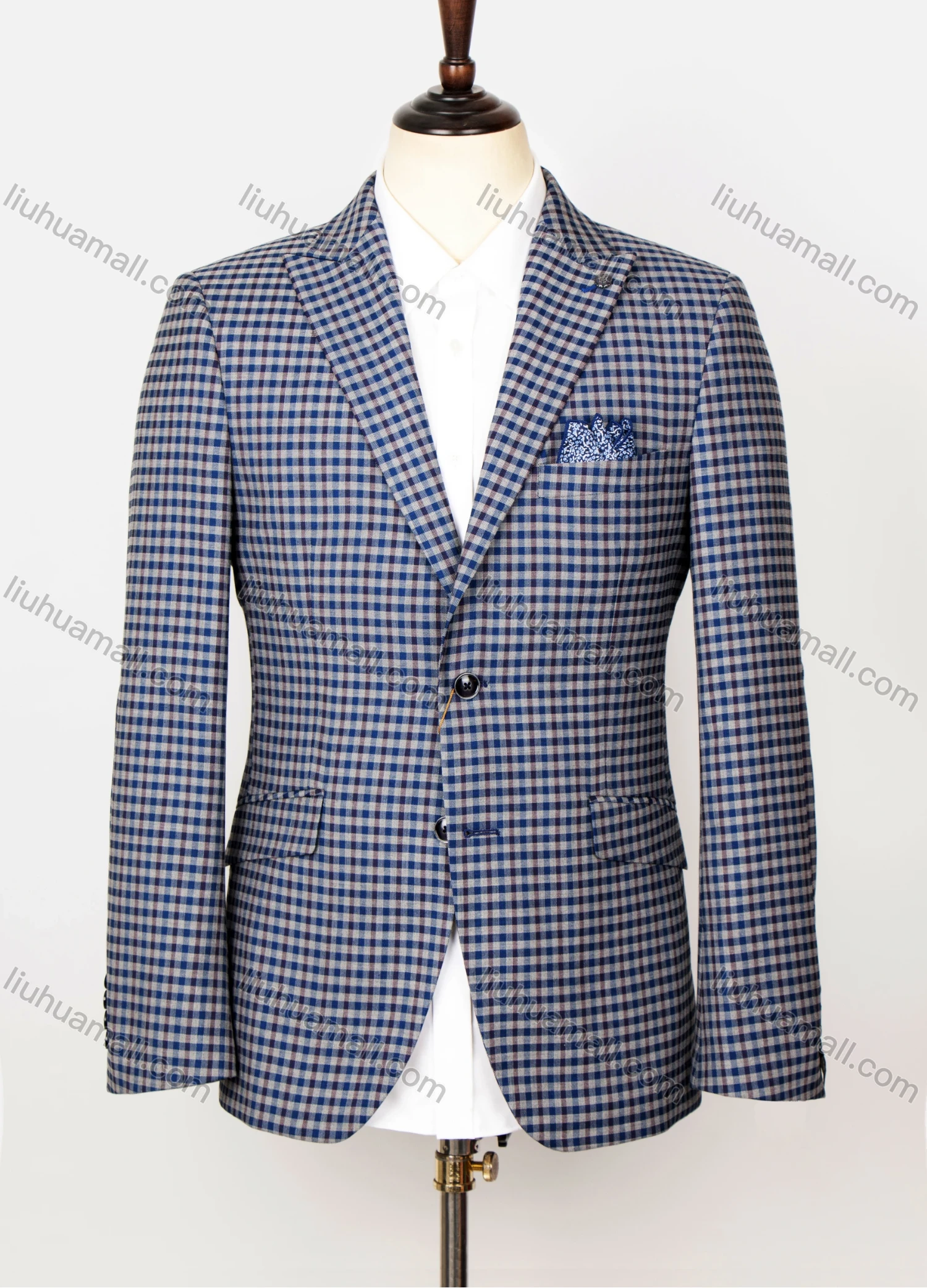 Wholesale Men's Formal Lapel Long Sleeve Two Buttons Flap Pockets Plaid Blazer Jackets - Liuhuamall