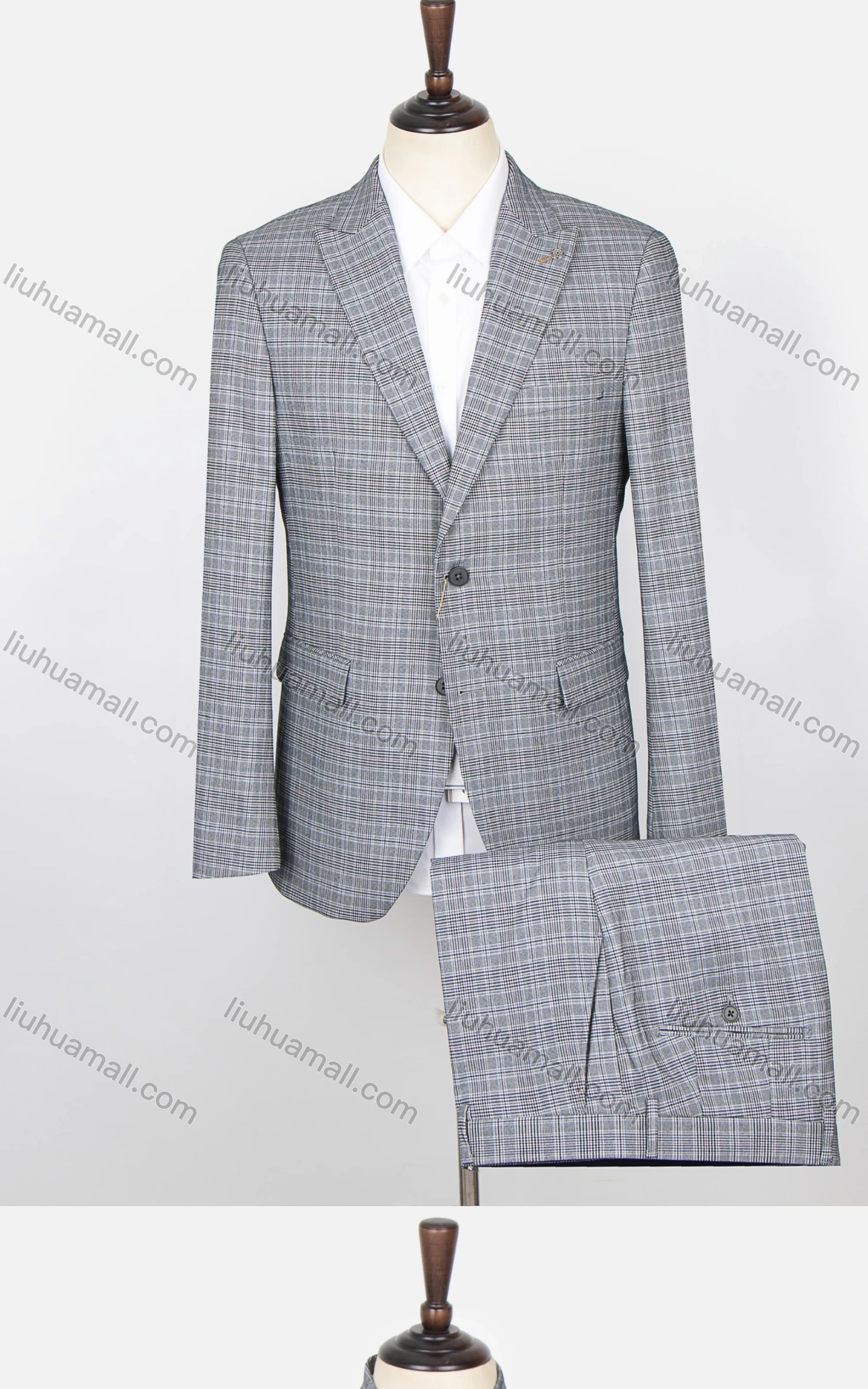 Wholesale Men's Plaid Print Two Buttons Flap Pockets Lapel Blazer & Suit Pants 2-Piece Suit Sets SD220328S# - Liuhuamall