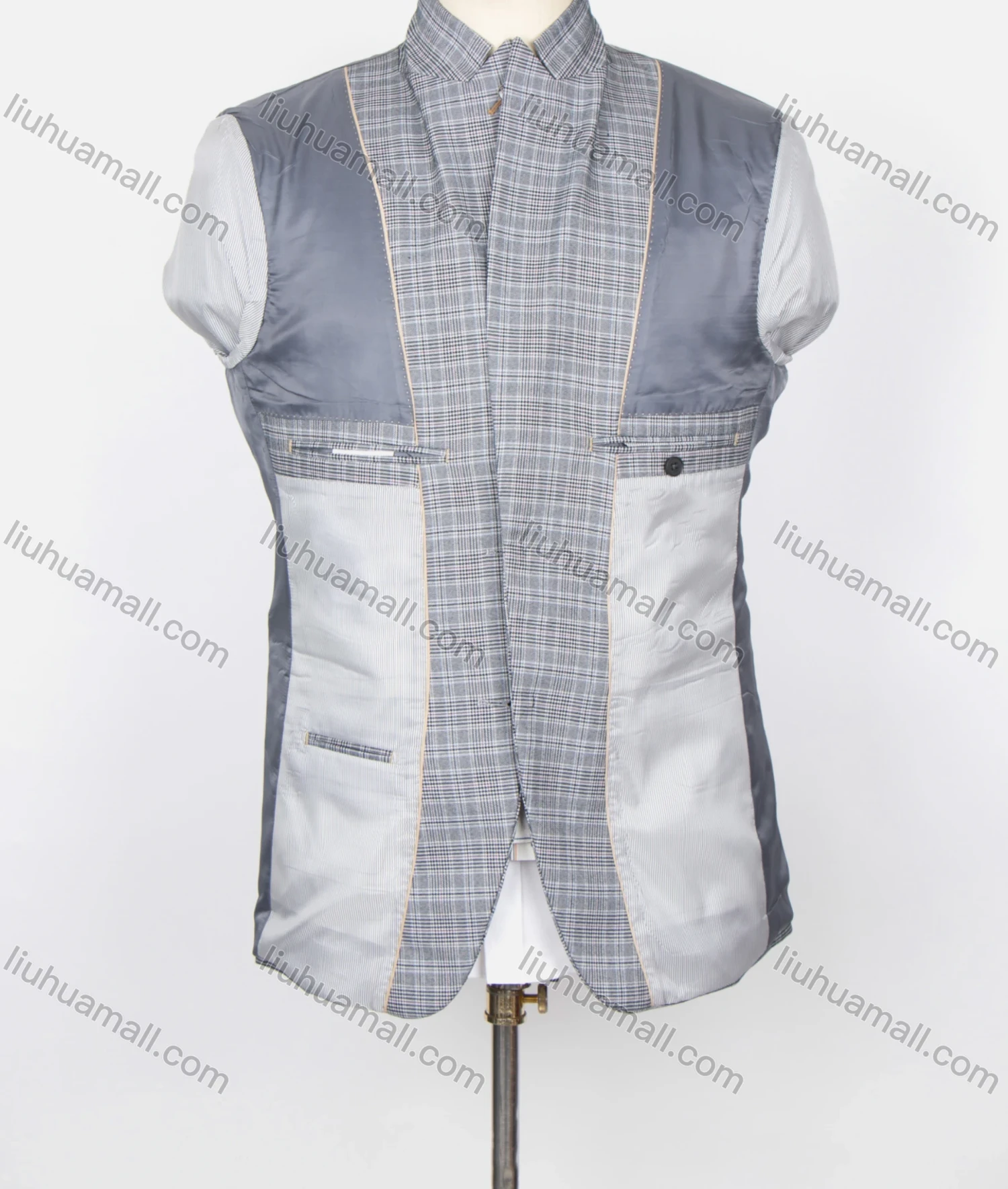 Wholesale Men's Plaid Print Two Buttons Flap Pockets Lapel Blazer & Suit Pants 2-Piece Suit Sets SD220328S# - Liuhuamall