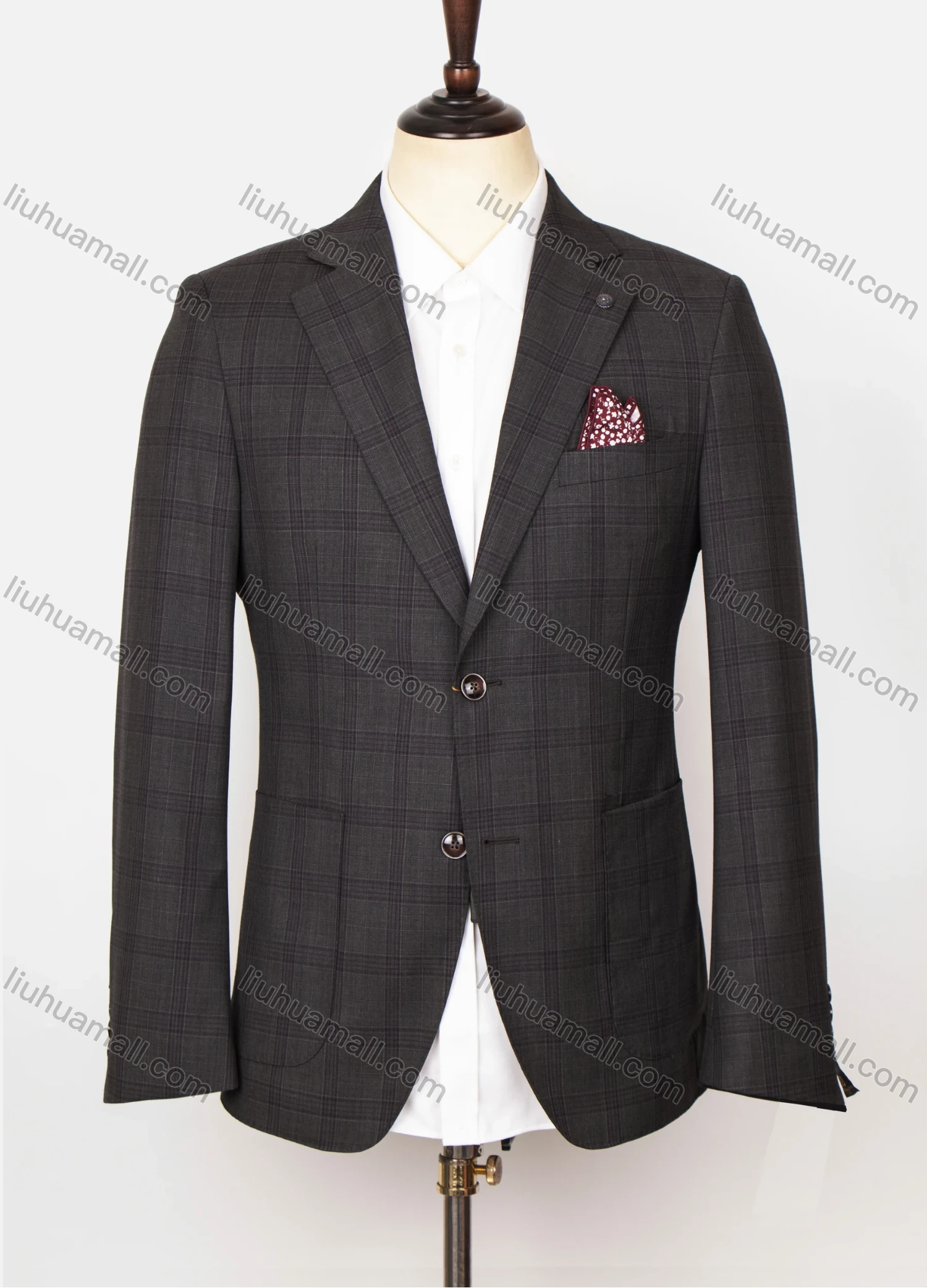 Wholesale Men's Formal Lapel Long Sleeve Patch Pocket Two Buttons Plaid Blazer Jackets - Liuhuamall