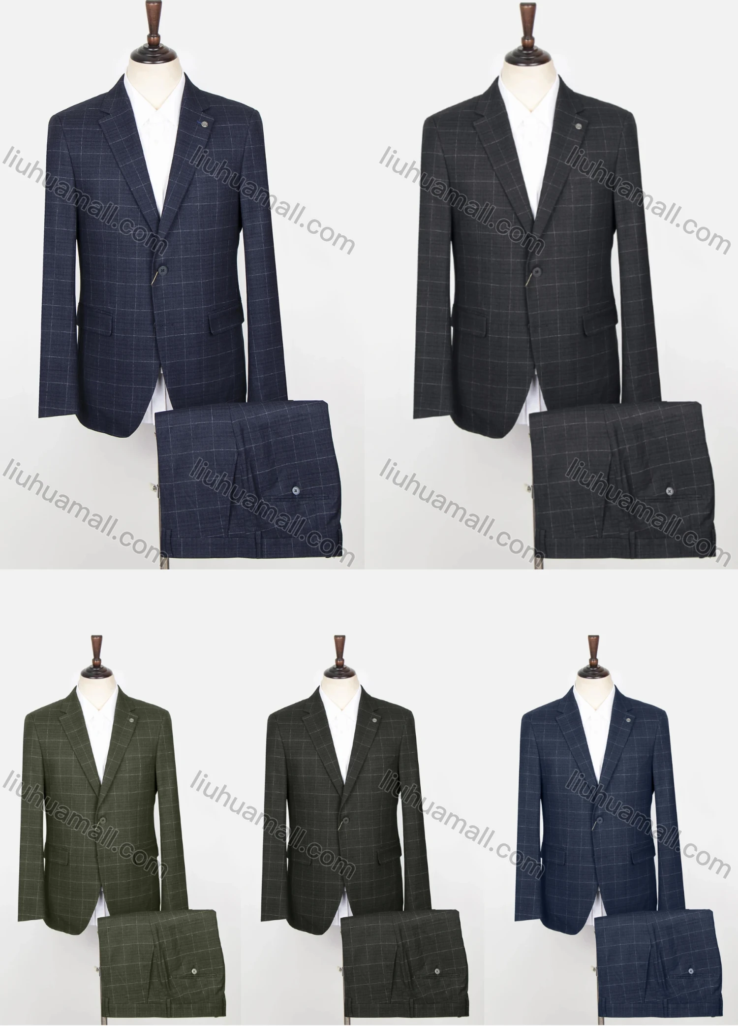 Wholesale Men's Plaid Print 2 Button Flap Pockets Lapel Blazer & Suit Pants 2-Piece Suit Sets SD220329S# - Liuhuamall