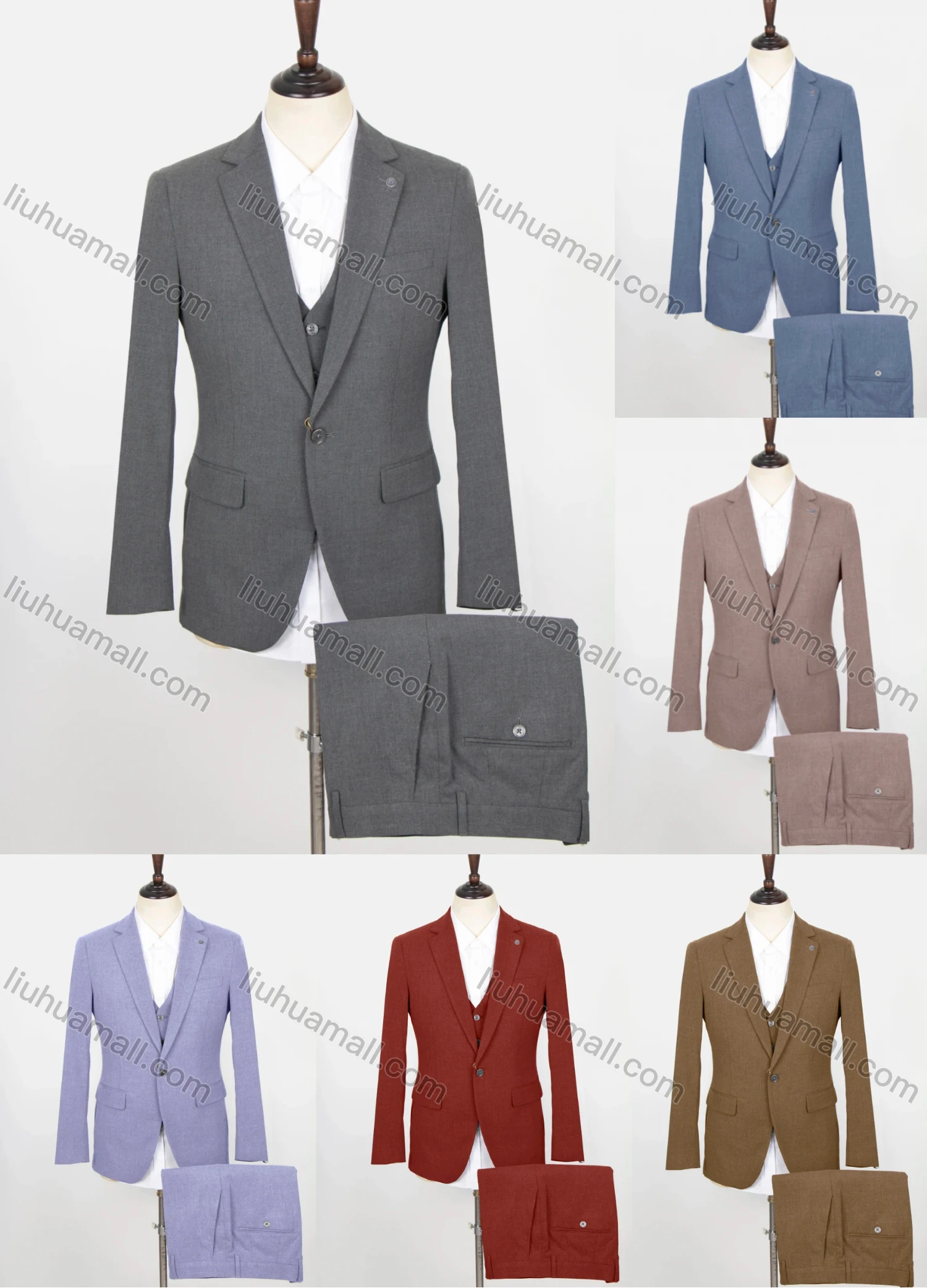 Wholesale Men's Business Plain One Button Flap Pockets Blazer & Vest & Suit Pants 3-Piece Suit Sets SD220333S# - Liuhuamall