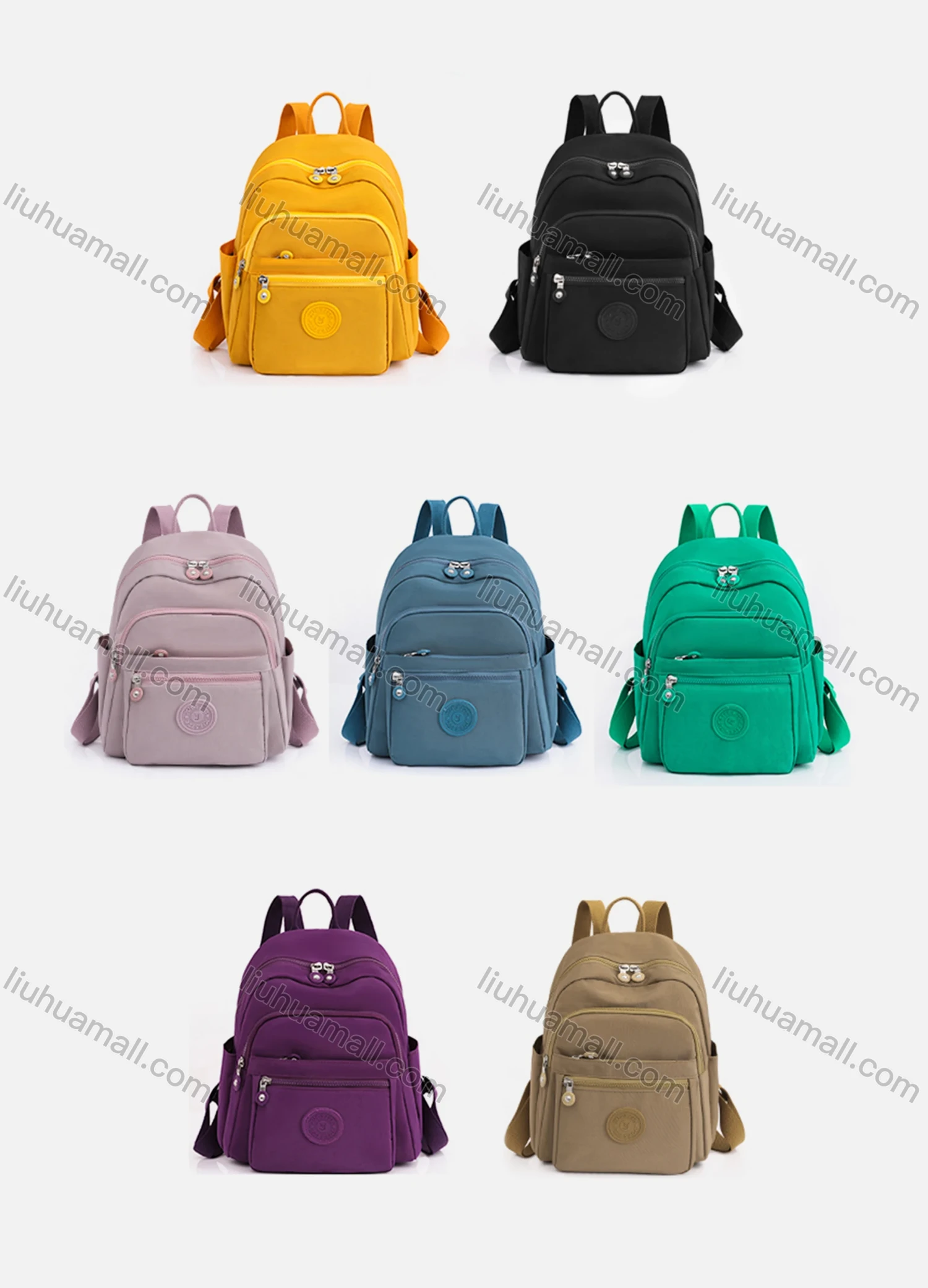 Wholesale Women's Casual Travel School Nylon Plain Backpack With Multiple Compartments - Liuhuamall