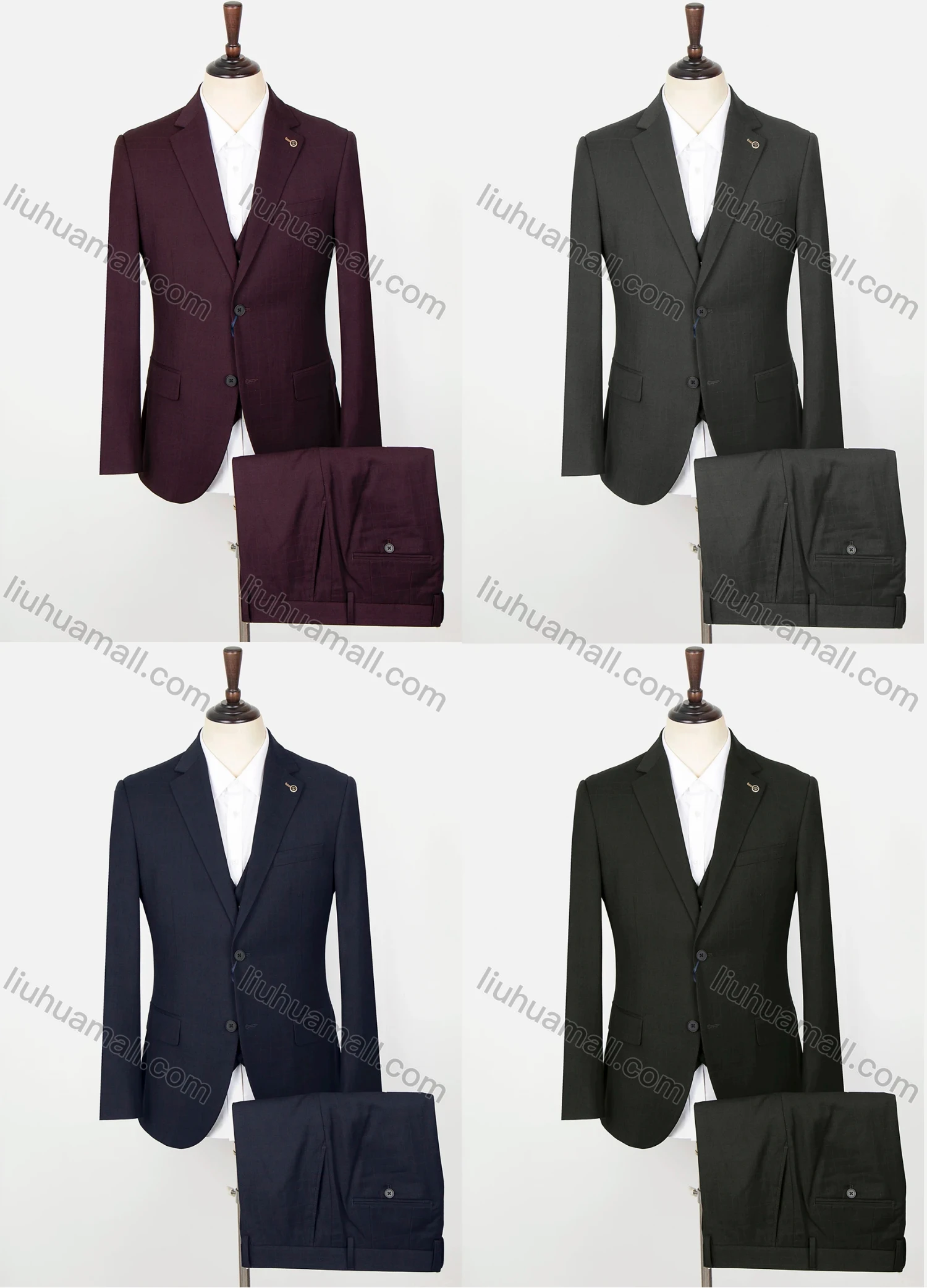 Wholesale Men's Fashion Plain Two Buttons Flap Pockets Blazer & Vest & Suit Pants 3-Piece Suit Sets X7026# - Liuhuamall