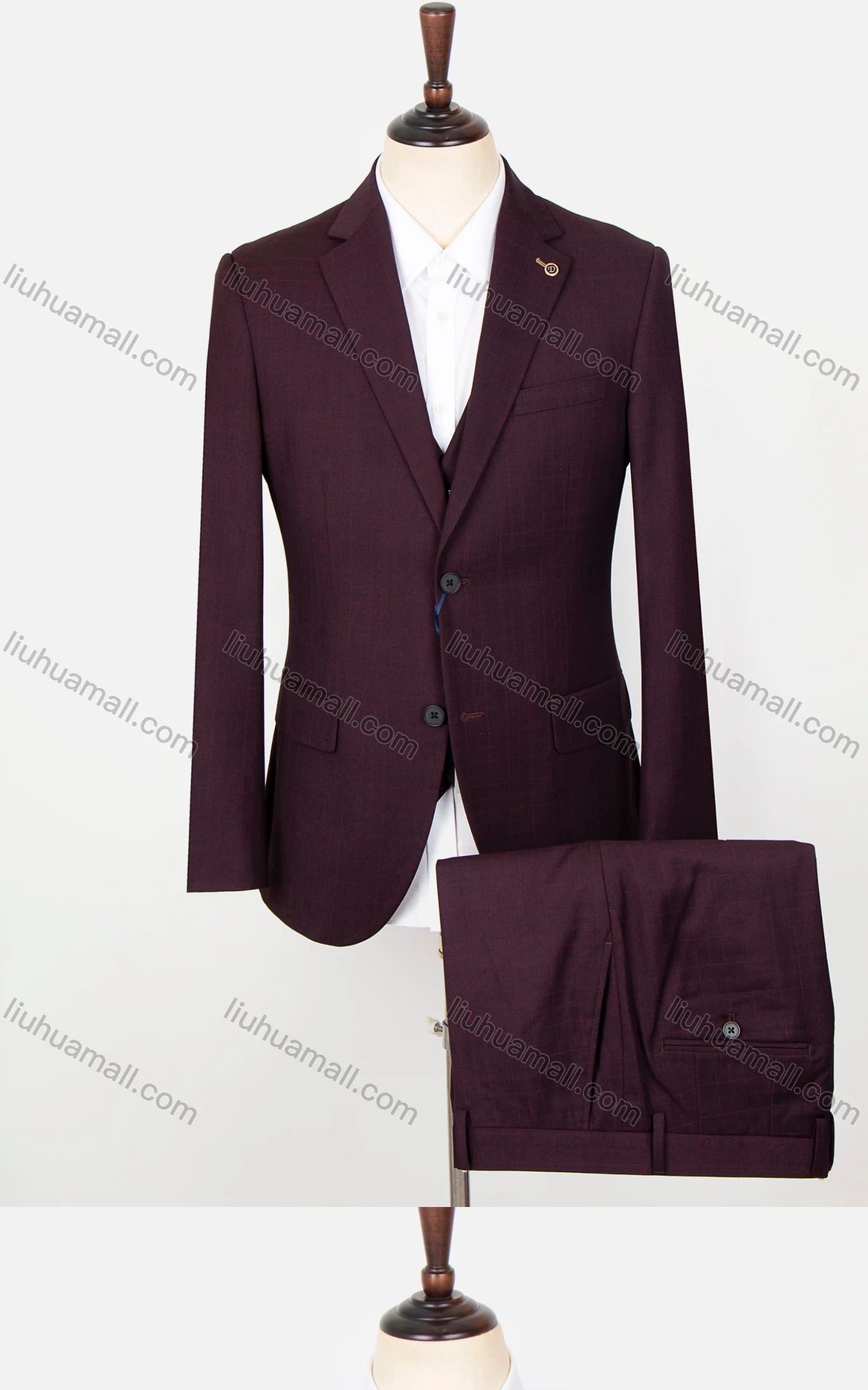 Wholesale Men's Fashion Plain Two Buttons Flap Pockets Blazer & Vest & Suit Pants 3-Piece Suit Sets X7026# - Liuhuamall