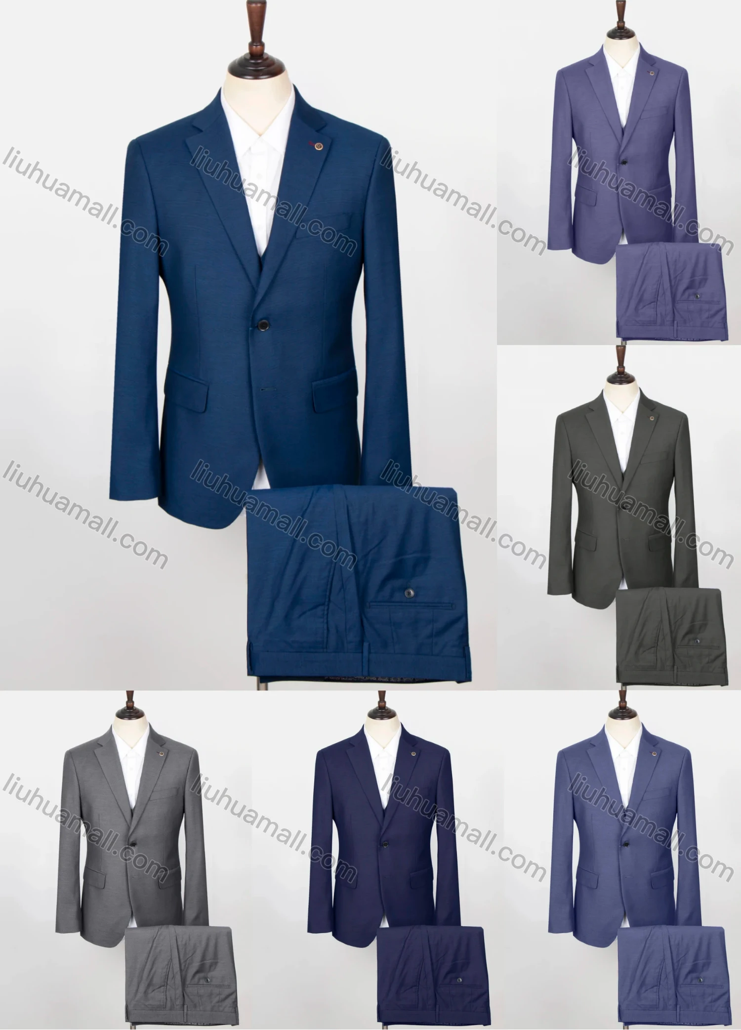 Wholesale Men's Business Plain 2 Button Flap Pockets Blazer & Vest & Suit Pants 3-Piece Suit Sets X7123# - Liuhuamall