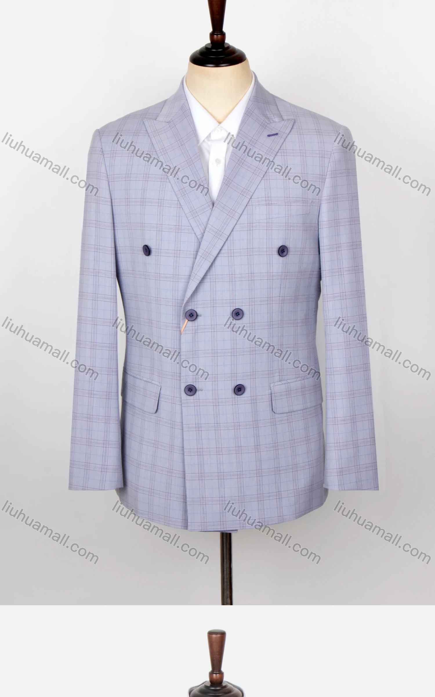 Wholesale Men's Formal Plaid Print Lapel Long Sleeve Double Breasted Flap Pockets Blazer Jackets X7348# - Liuhuamall