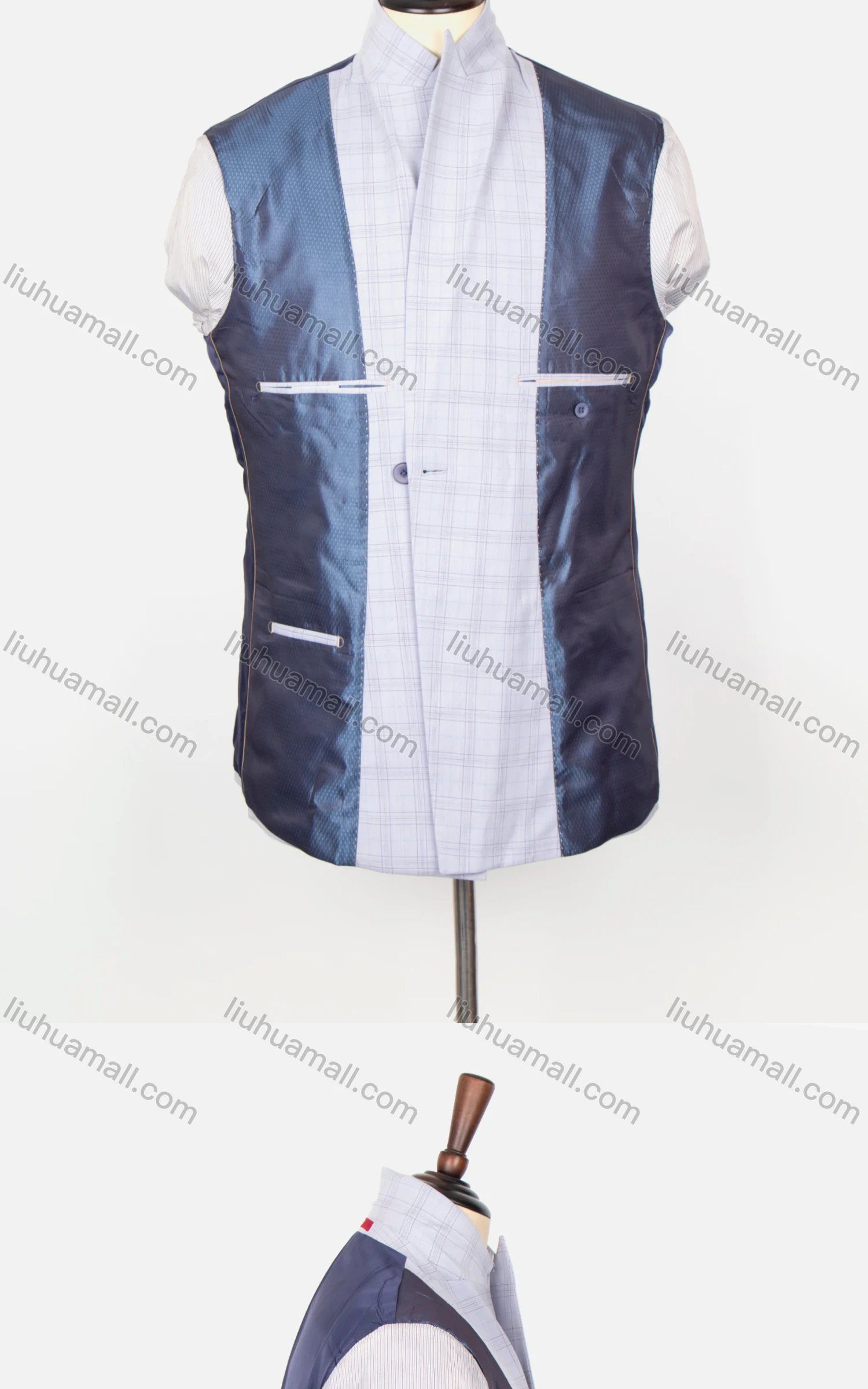 Wholesale Men's Formal Plaid Print Lapel Long Sleeve Double Breasted Flap Pockets Blazer Jackets X7348# - Liuhuamall