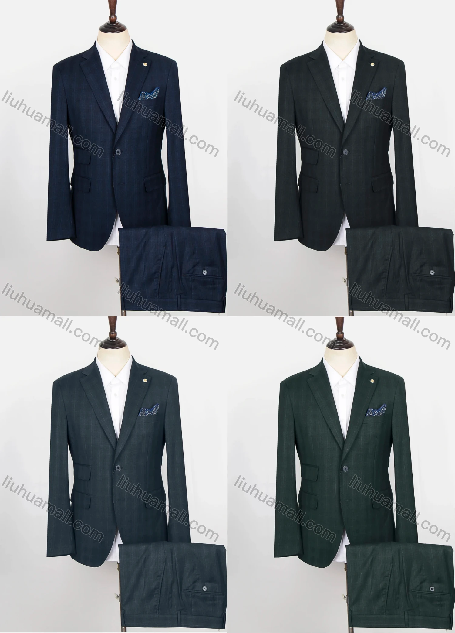 Wholesale Men's Formal Plaid Print 2 Button Patch Pocket Blazer & Suit Pants 2-Piece Suit Sets ZM220502# - Liuhuamall