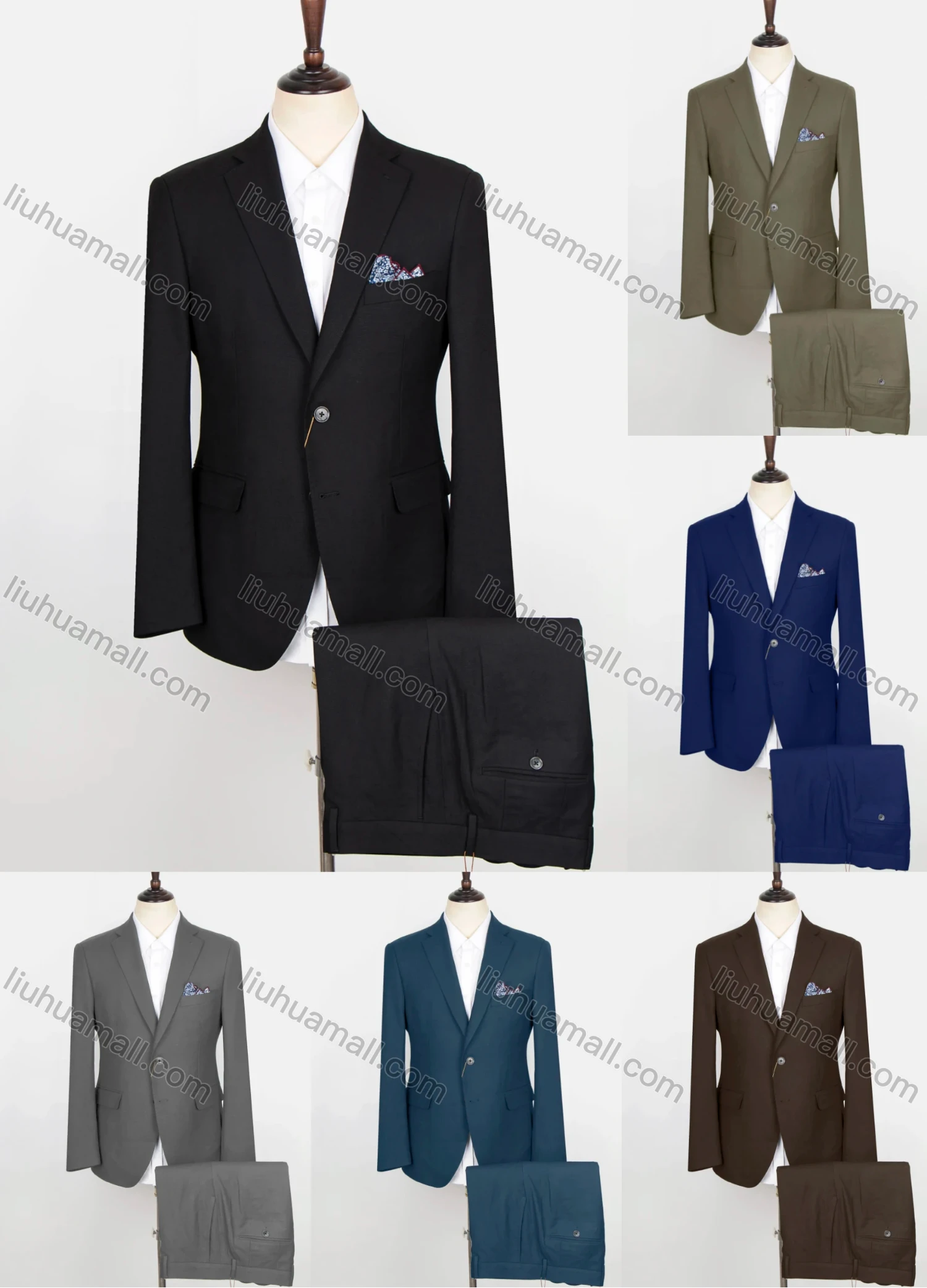 Wholesale Men's Formal Plain Two Buttons Flap Pockets Blazer & Suit Pants 2-Piece Suit Sets DB220420-2# - Liuhuamall