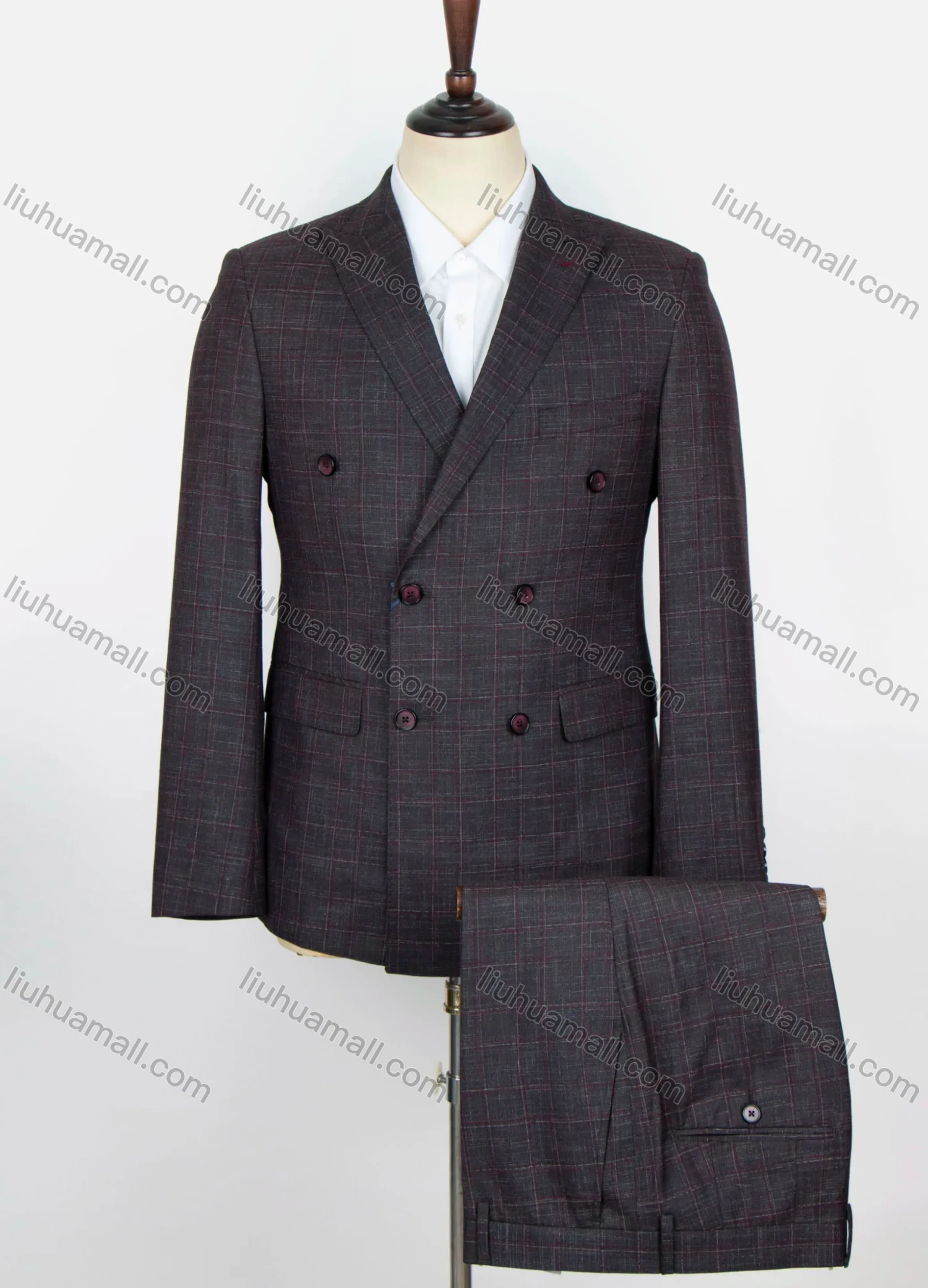 Wholesale Men's Formal Plaid Print Flap Pockets Double Breasted Blazer & Suit Pants 2-Piece Suit Sets OG2205-D2473-27# - Liuhuamall
