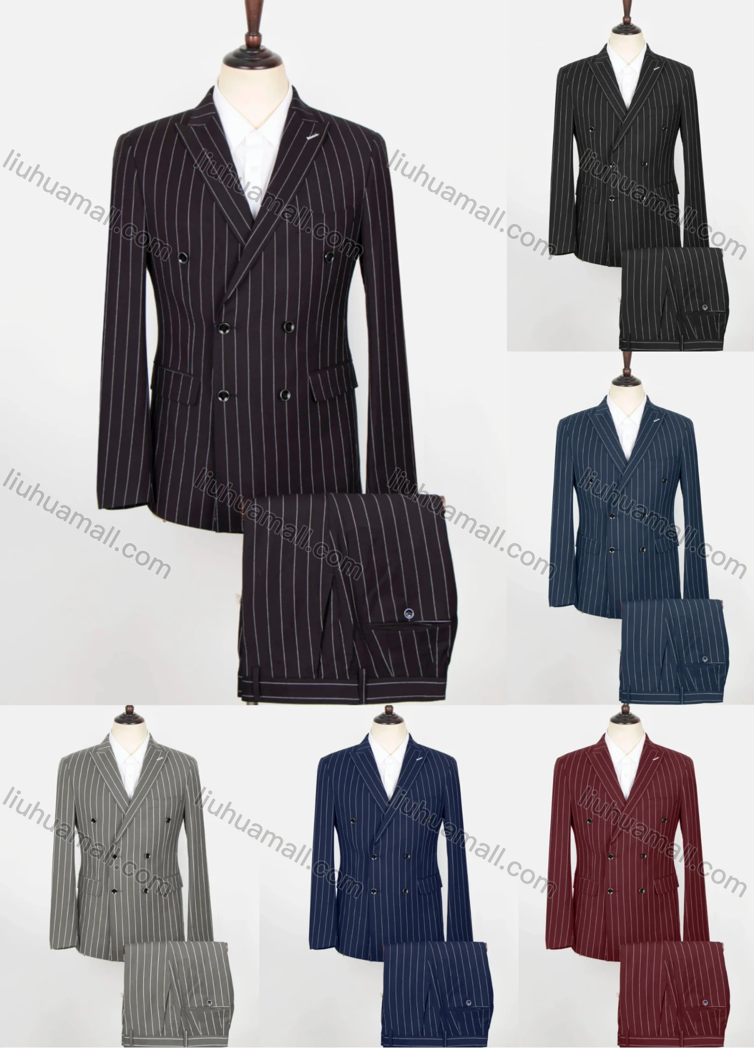 Wholesale Men's Formal Striped Flap Pockets Double Breasted Blazer & Suit Pants 2-Piece Suit Sets OG2205-X5338-1# - Liuhuamall