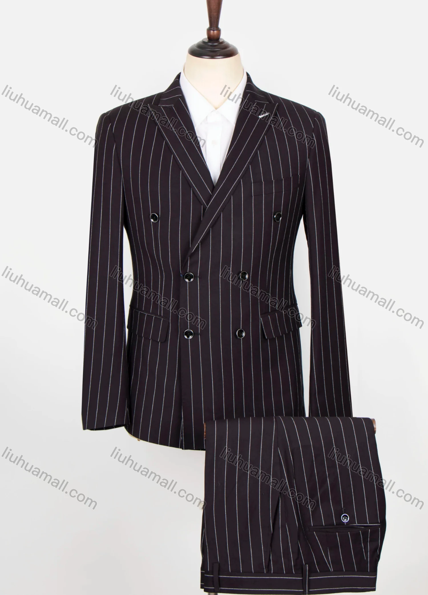 Wholesale Men's Formal Striped Flap Pockets Double Breasted Blazer & Suit Pants 2-Piece Suit Sets OG2205-X5338-1# - Liuhuamall