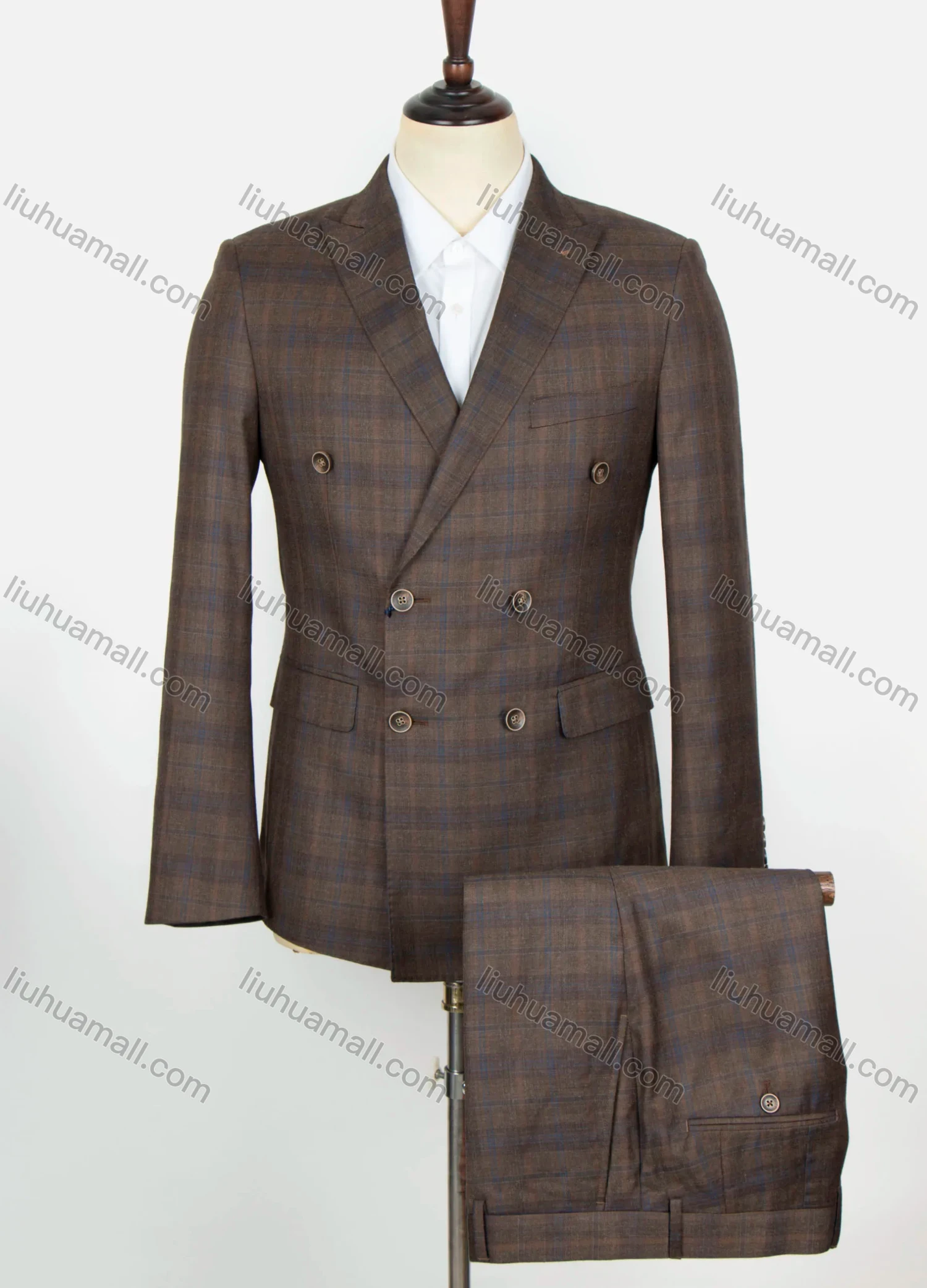 Wholesale Men's Formal Plaid Print Flap Pockets Double Breasted Blazer & Suit Pants 2-Piece Suit Sets OG2205-X6793-11# - Liuhuamall