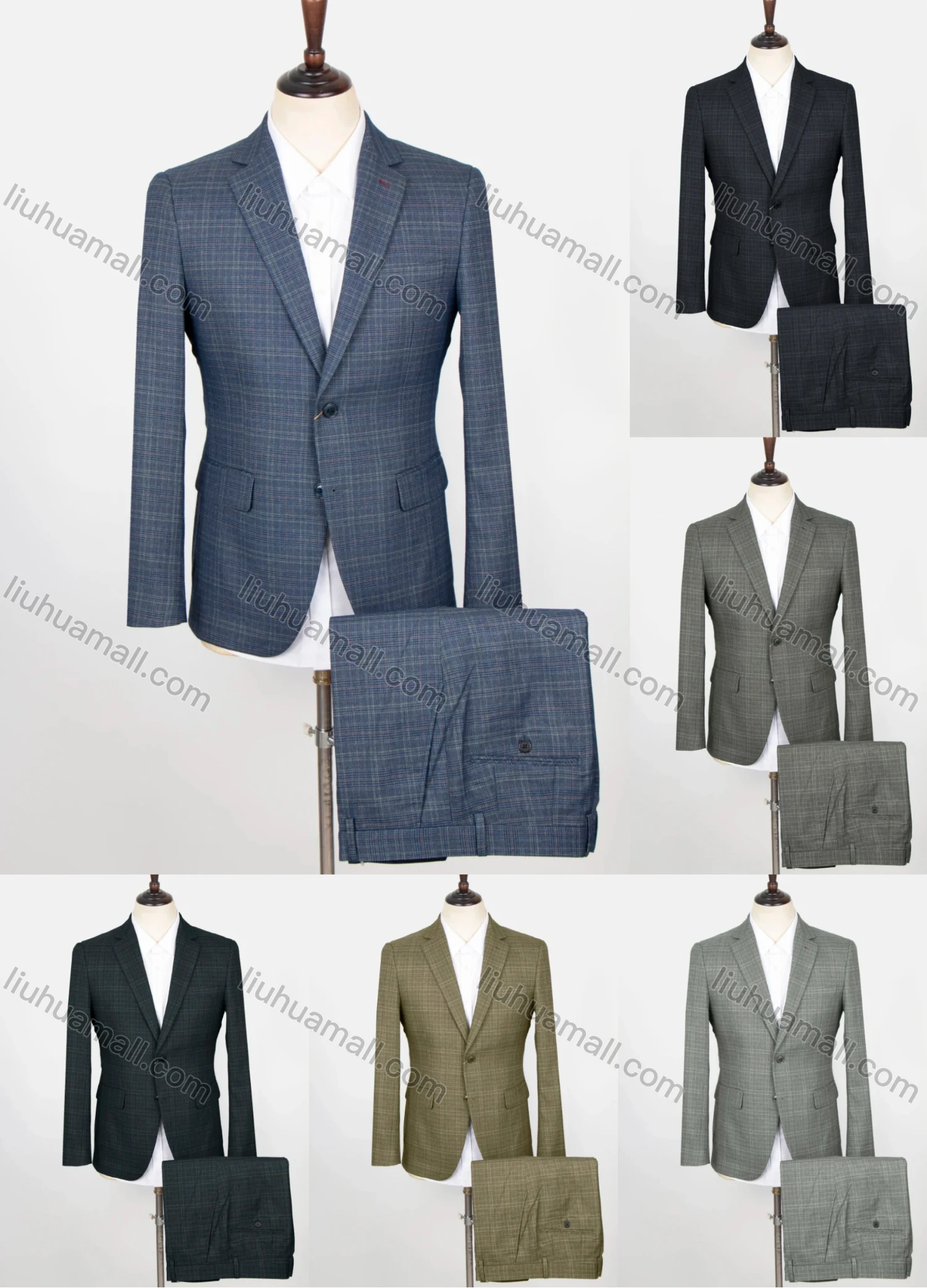 Wholesale Men's Formal Plaid Two Buttons Flap Pockets Blazer & Suit Pants 2-Piece Suit Sets SD220331S-3# - Liuhuamall