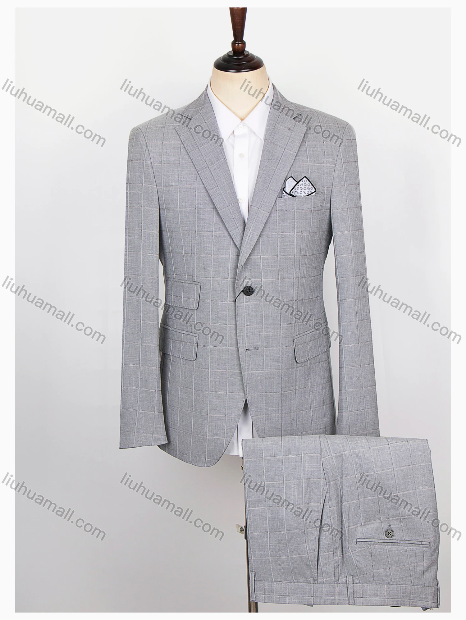 Wholesale Men's Formal Flap Pockets Plaid Single Breasted Blazer & Suit Pants 2-Piece Suit Sets ZM220502-2# - Liuhuamall