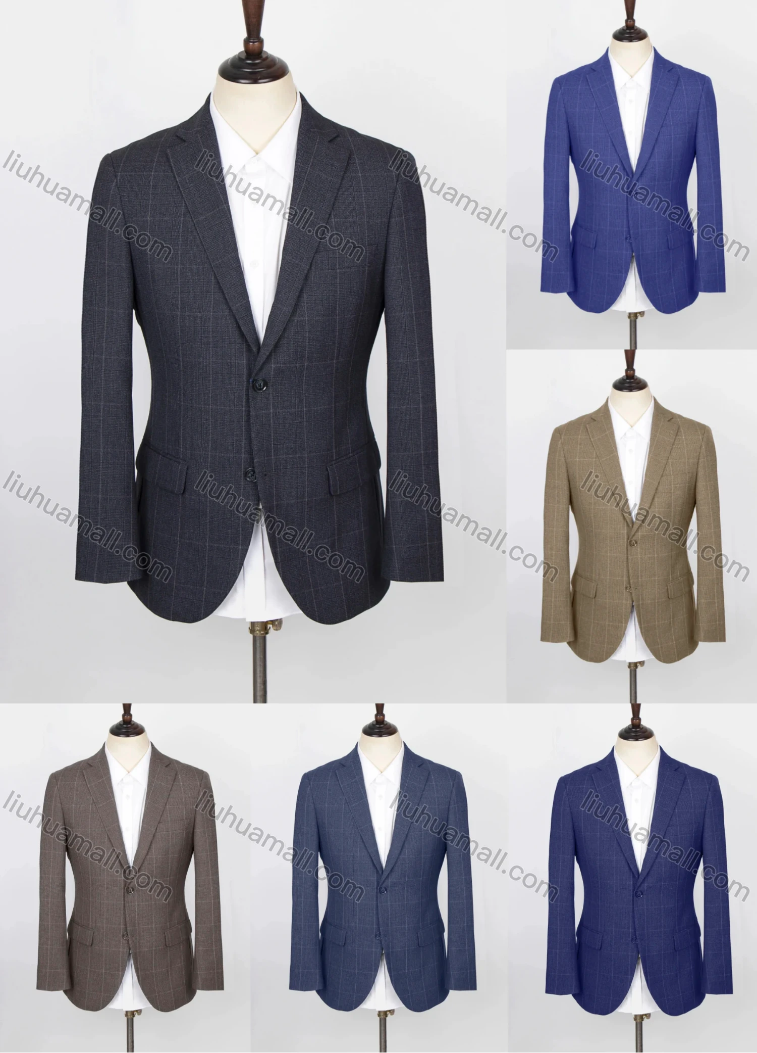 Wholesale Men's Formal Lapel Long Sleeve Single Breasted Flap Pockets Plaid Print Blazer Jackets - Liuhuamall