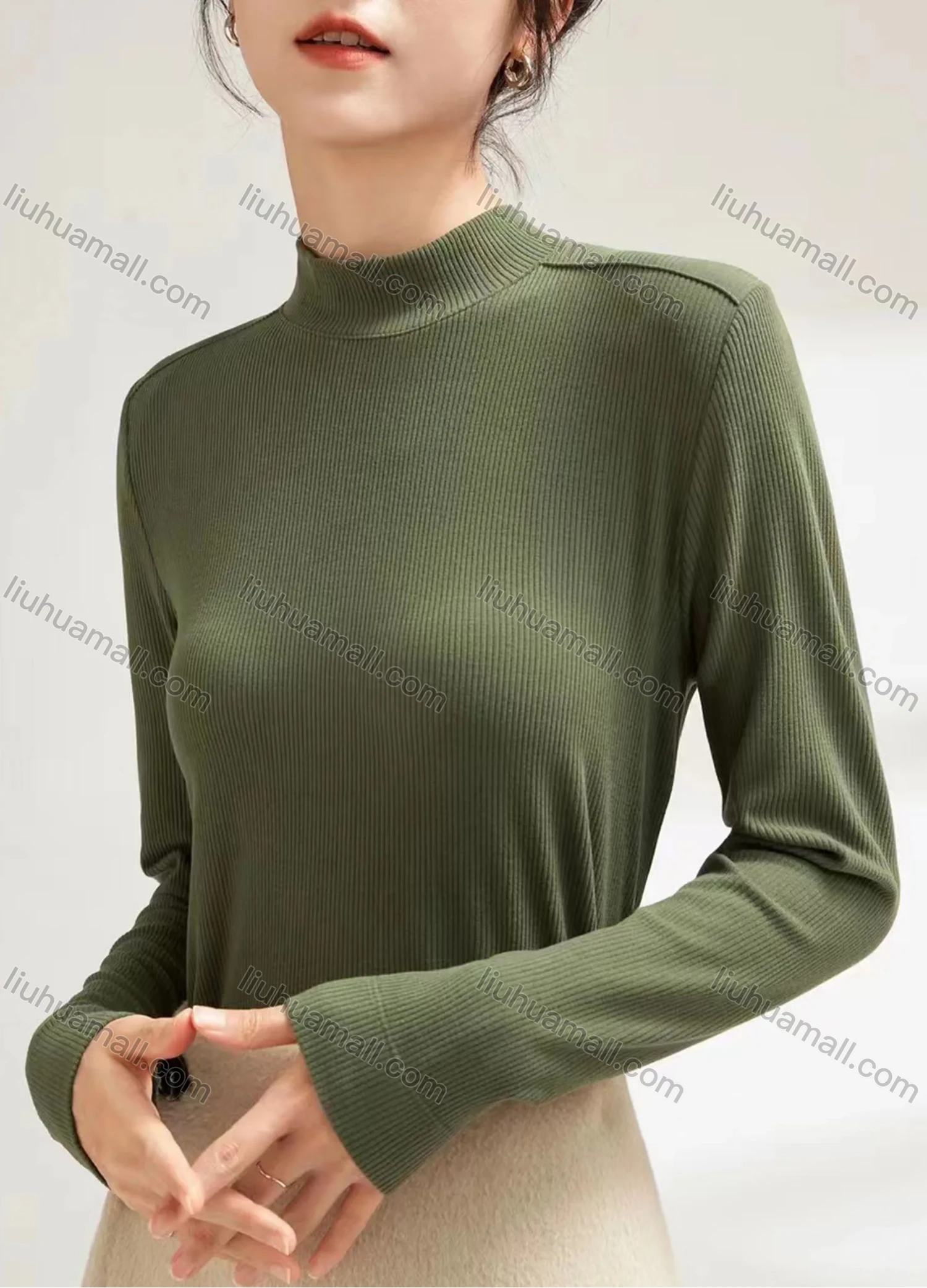 Wholesale Women's Casual Plain Mock Neck Long Sleeve Top 036# - Liuhuamall