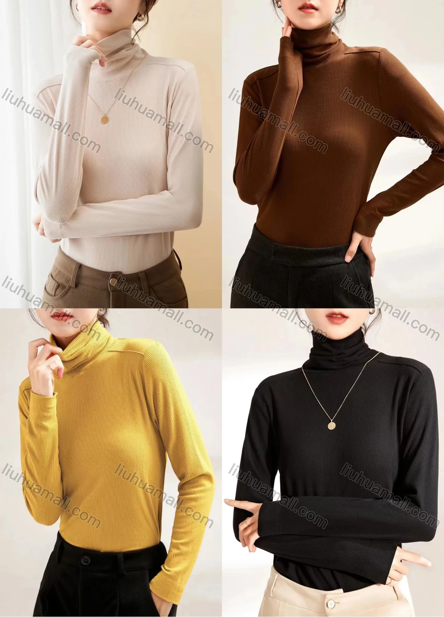 Wholesale Women's Casual Plain Turtleneck Long Sleeve Top 029# - Liuhuamall