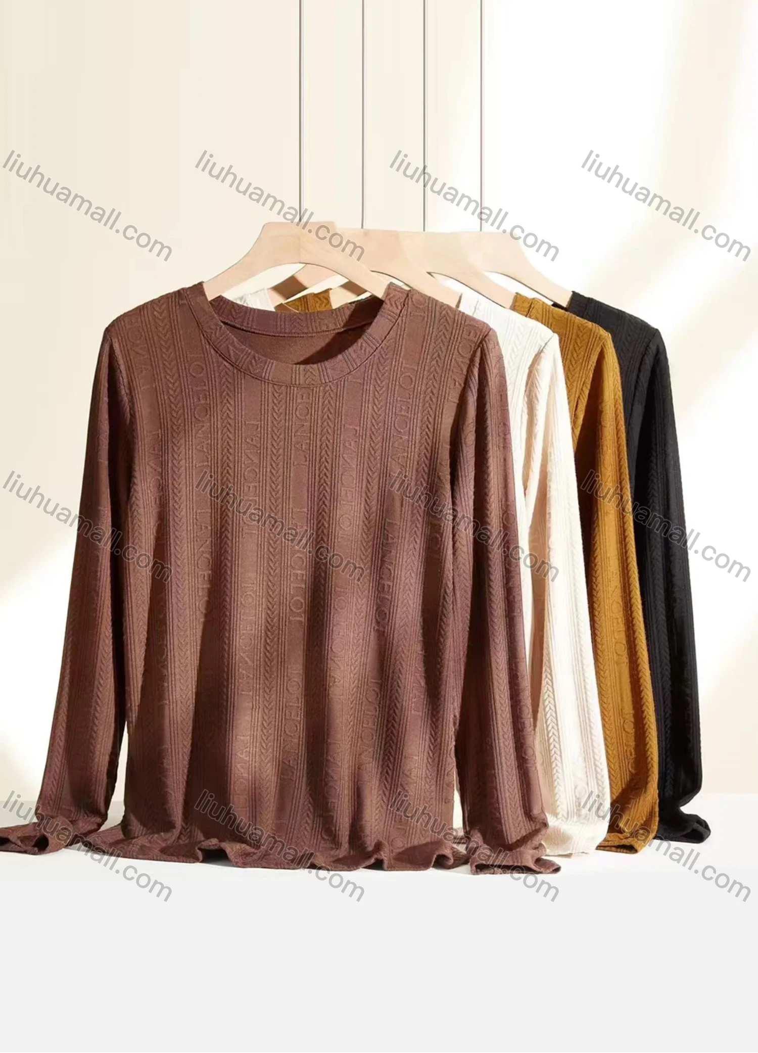 Wholesale Women's Casual Plain Round Neck Long Sleeve Top 040# - Liuhuamall