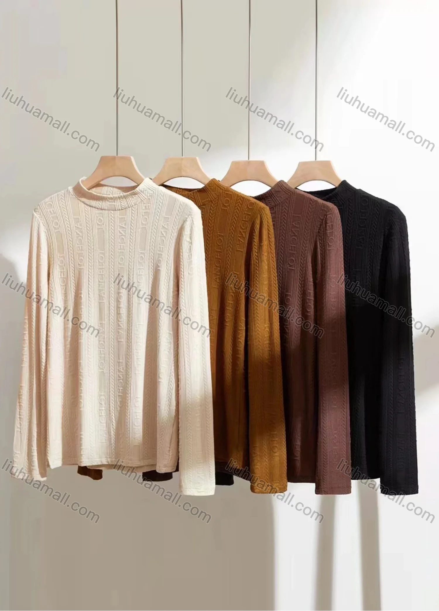 Wholesale Women's Casual Letter Print Mock Neck Long Sleeve Top 039# - Liuhuamall