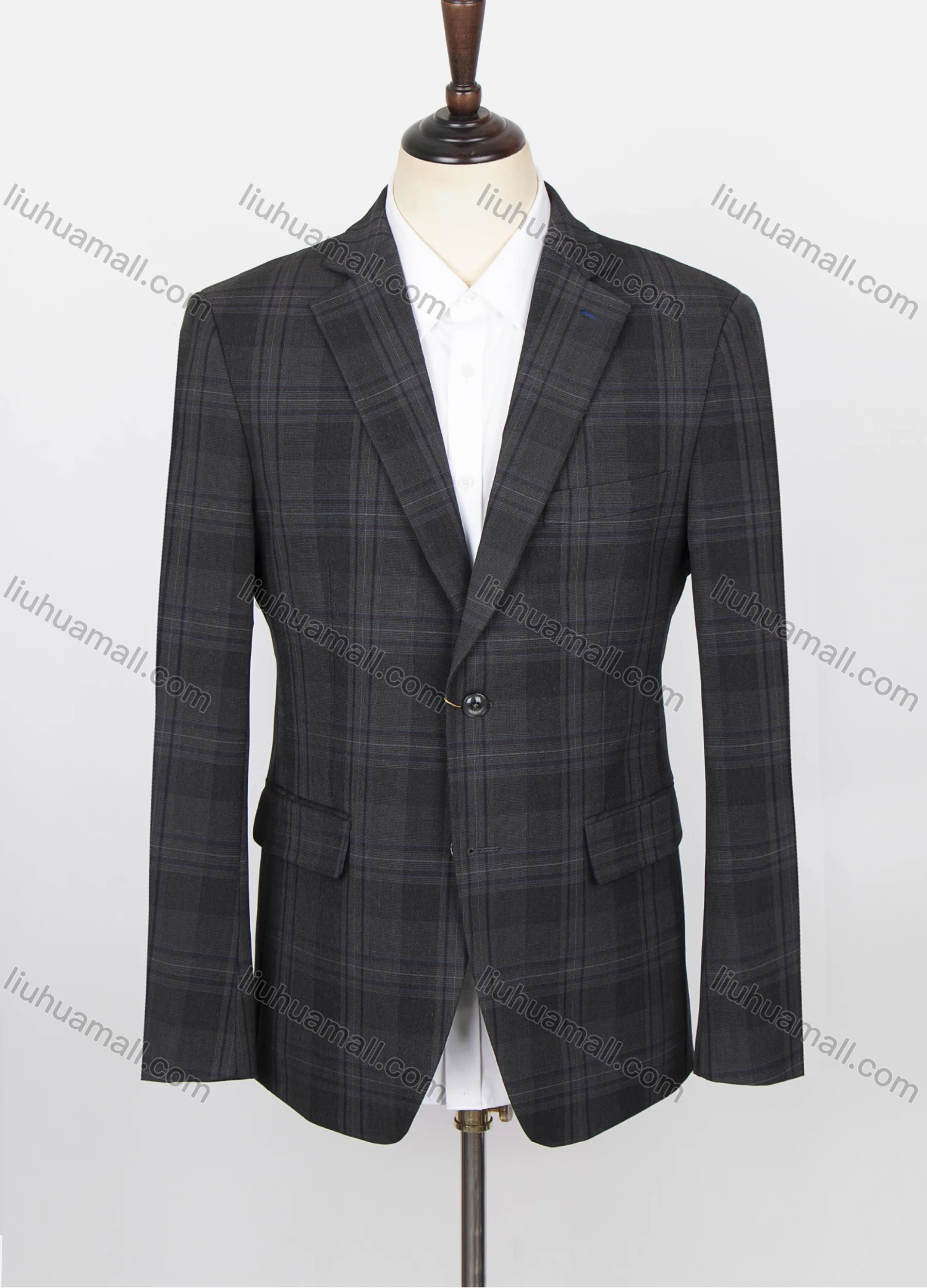 Wholesale Men's Formal Lapel Long Sleeve Single Breasted Flap Pockets Plaid Print Blazer Jackets X21726-0201# - Liuhuamall