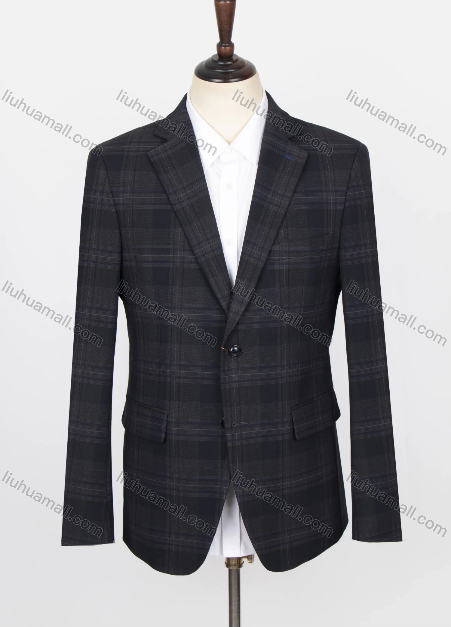 Wholesale Men's Formal Lapel Long Sleeve Single Breasted Flap Pockets Plaid Print Blazer Jackets X21726-1001# - Liuhuamall