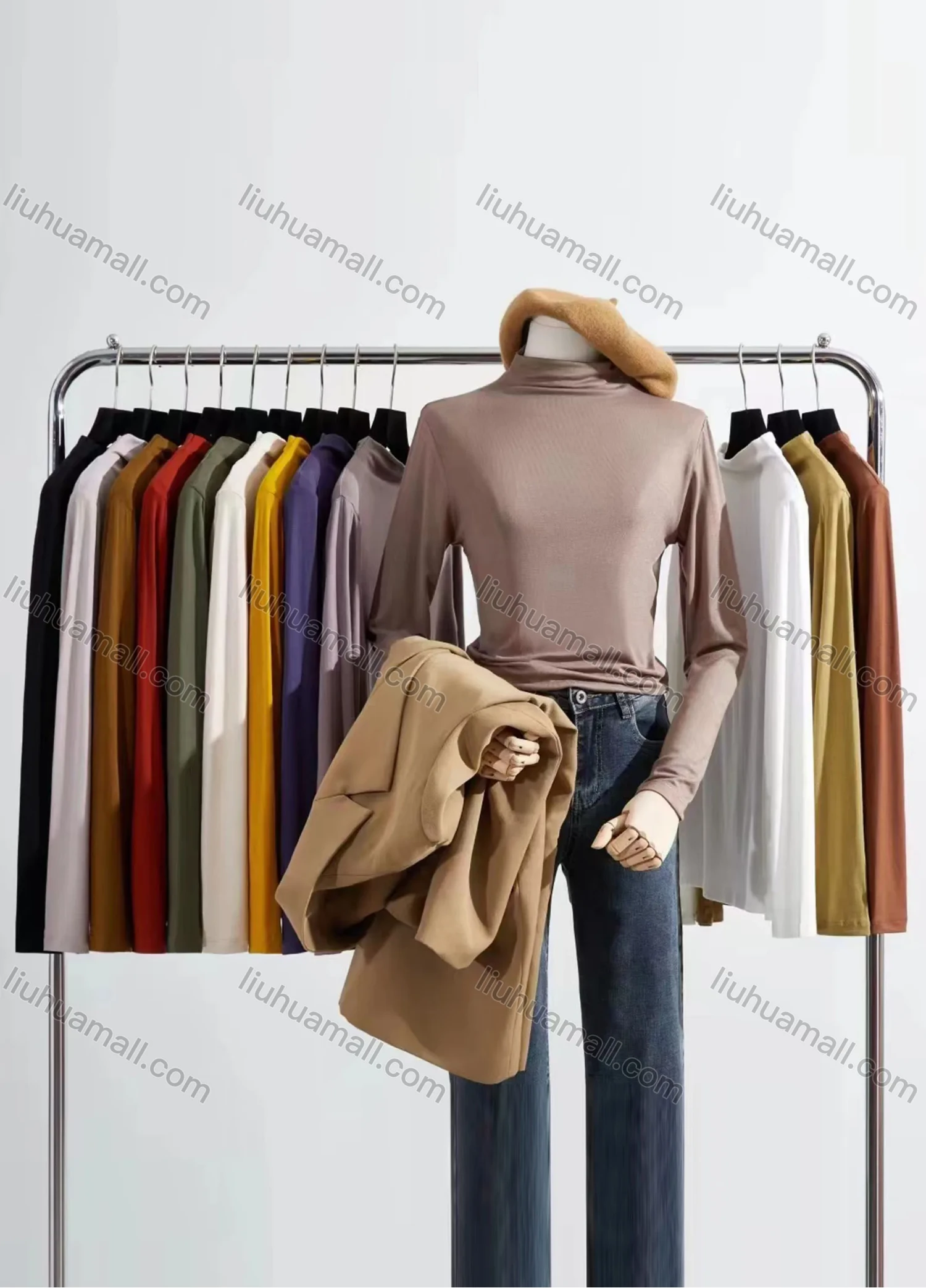 Wholesale Women's Casual Plain Mock Neck Long Sleeve Top 205# - Liuhuamall
