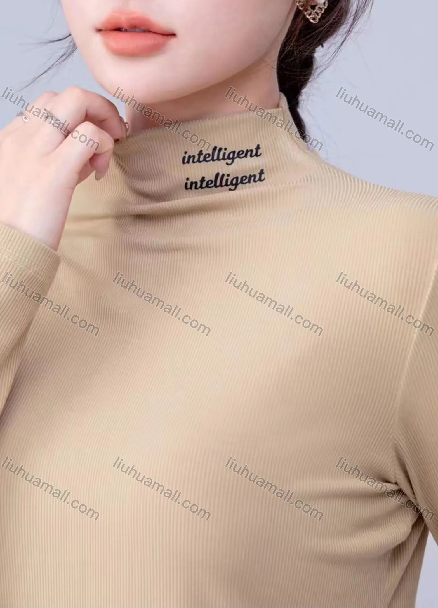 Wholesale Women's Casual Letter Print Mock Neck Long Sleeve Top 7773# - Liuhuamall