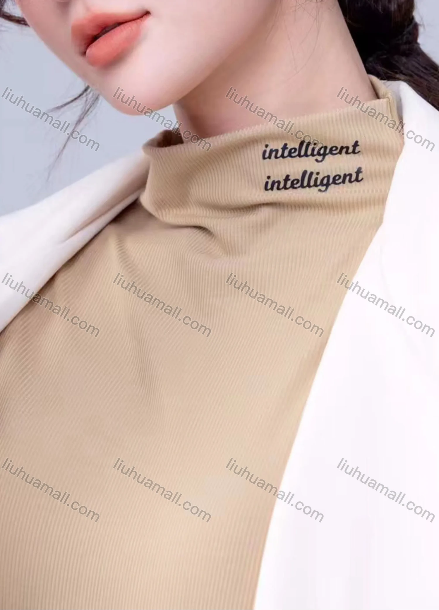 Wholesale Women's Casual Letter Print Mock Neck Long Sleeve Top 7773# - Liuhuamall