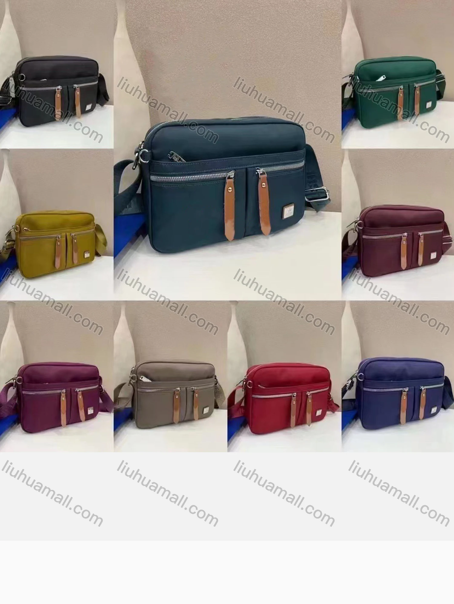 Wholesale Women's Casual Nylon Plain Zipper Pockets Shoulder Bag With Adjustable Strap - Liuhuamall