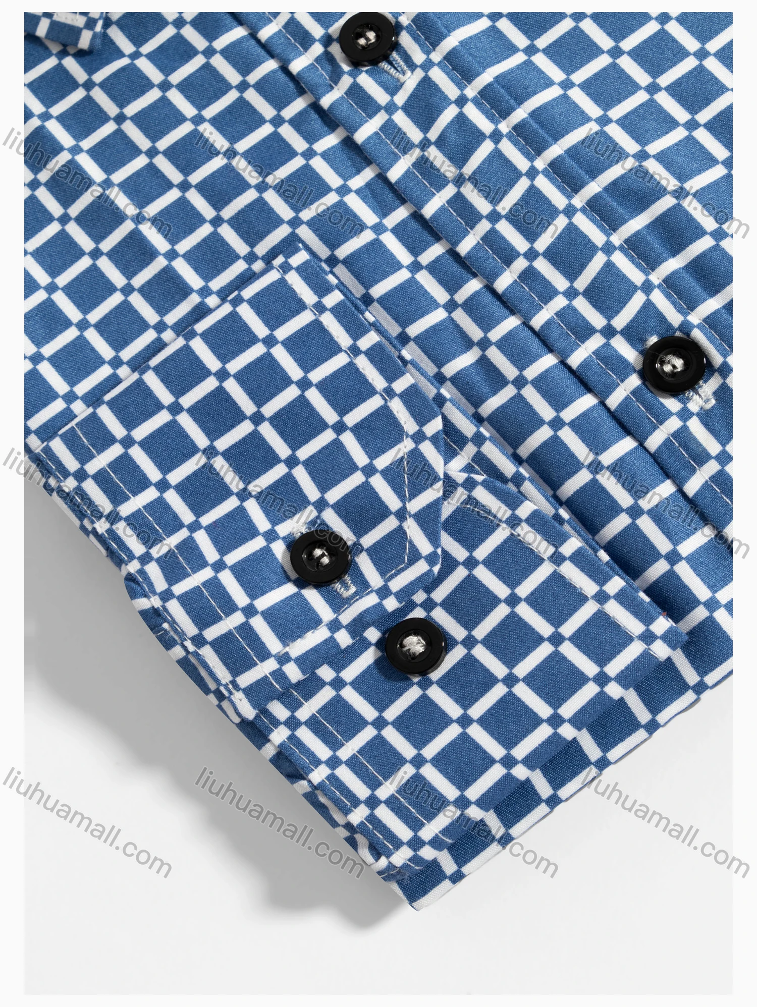 Wholesale Men's Casual Long Sleeve Plaid Print Button Front Pocket Shirt - Liuhuamall