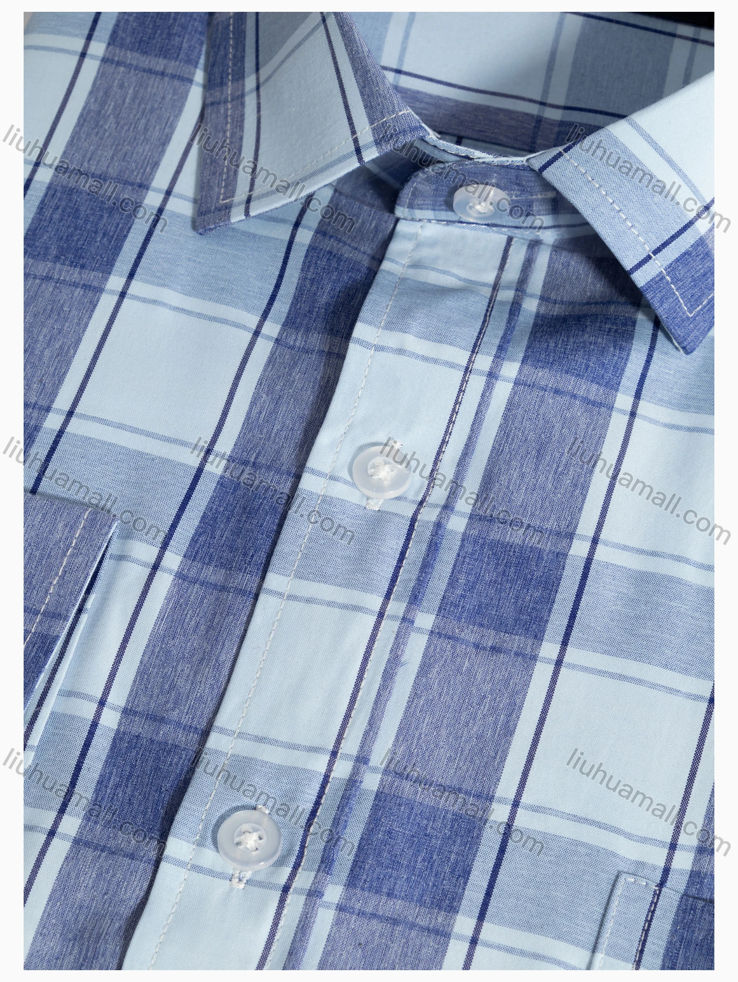 Wholesale Men's Casual Long Sleeve Plaid Print Button Front Pocket Shirt - Liuhuamall