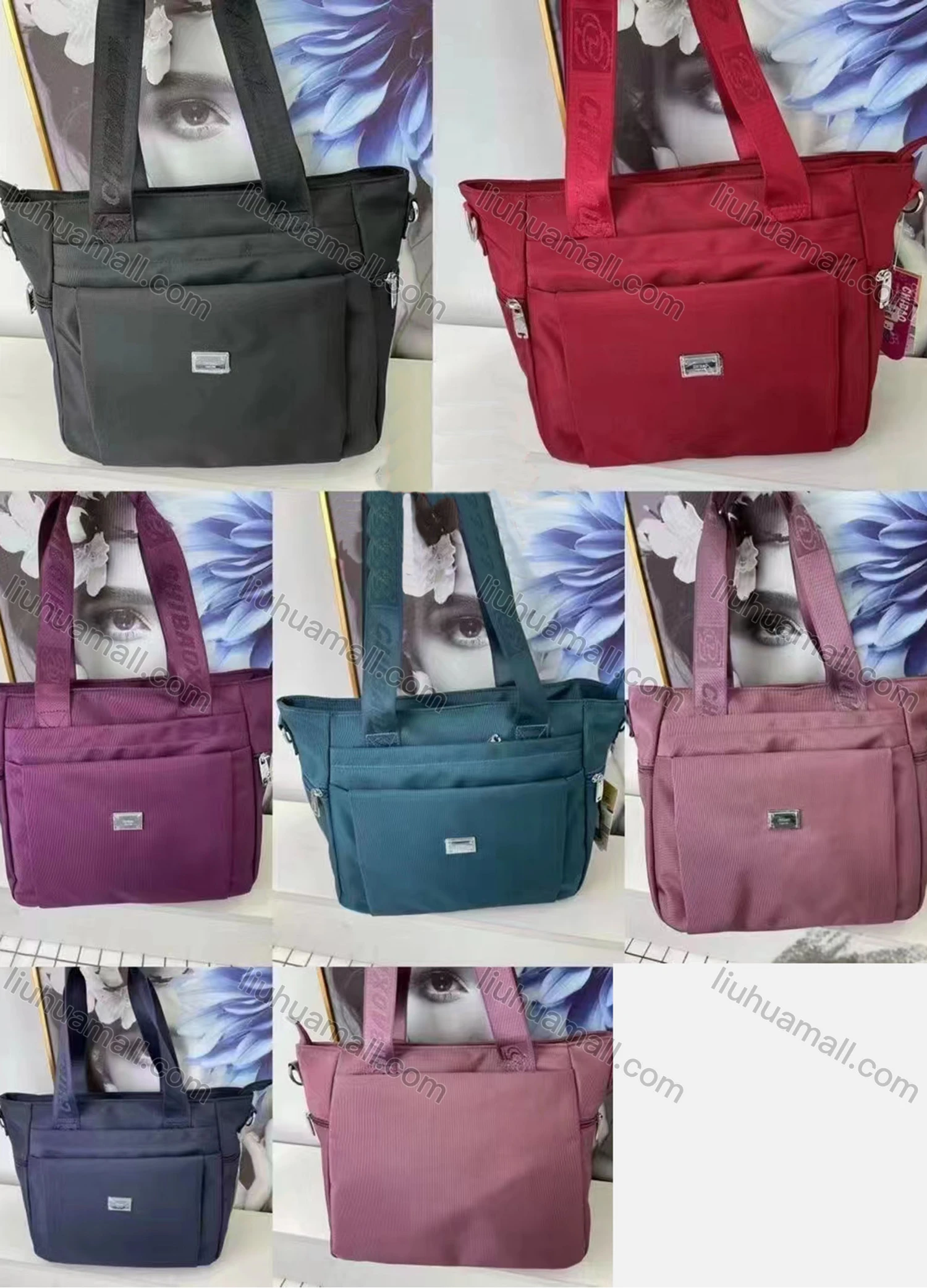 Wholesale Women's Casual Nylon Plain Portable Shoulder Bag With Multiple Compartments - Liuhuamall