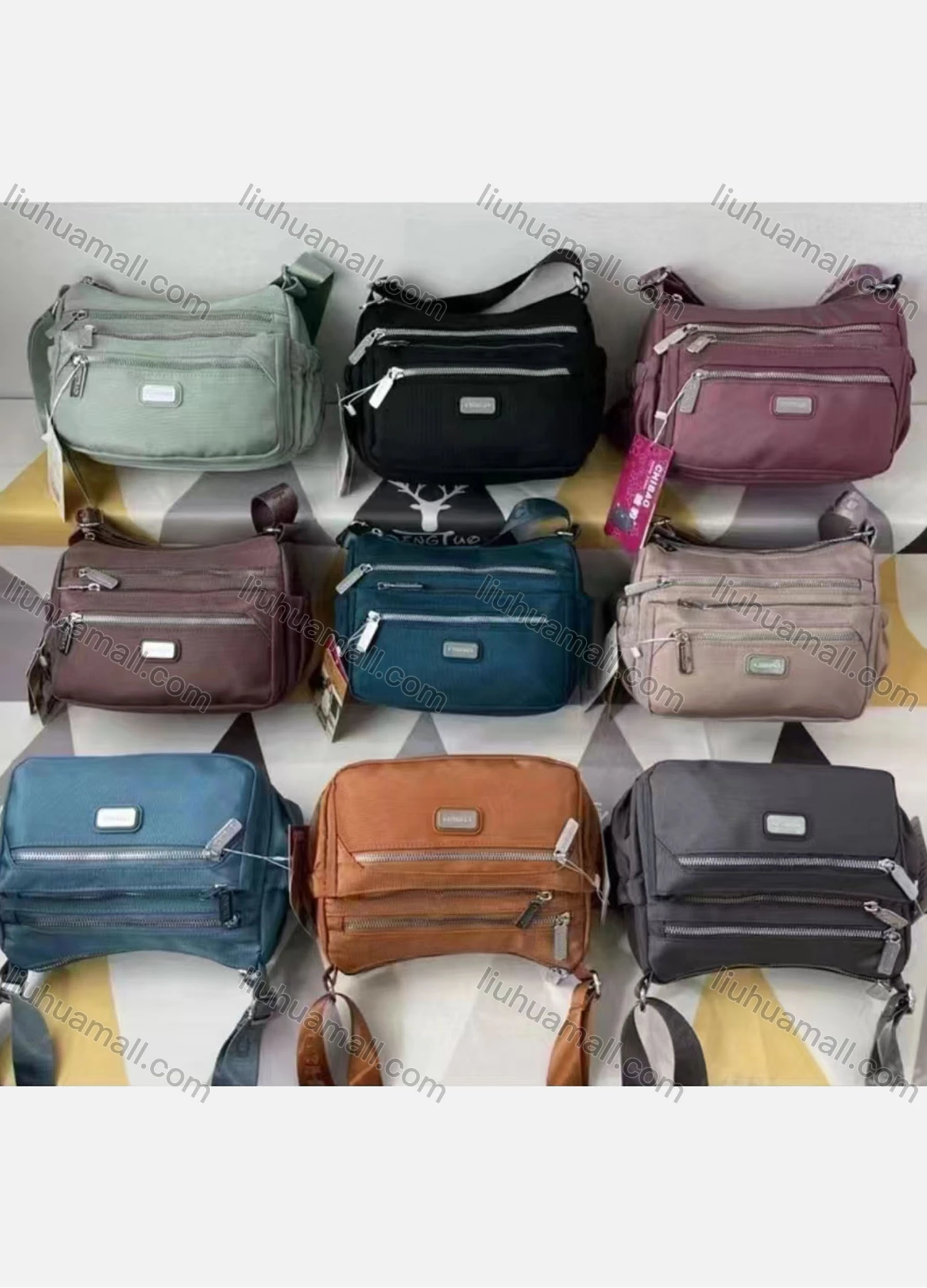 Wholesale Men's Casual Nylon Plain Zipper Pockets Shoulder Bag With Adjustable Strap - Liuhuamall