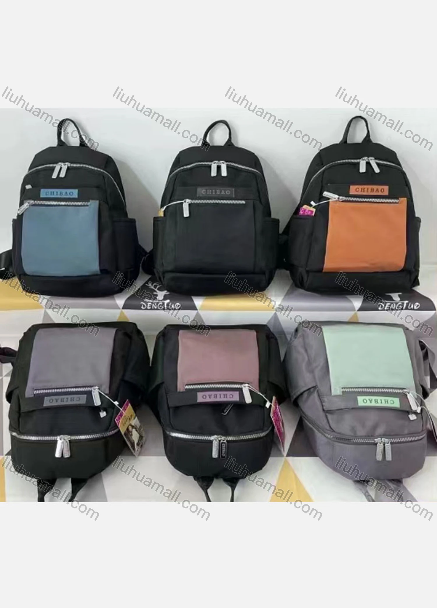 Wholesale Men's Casual Nylon Stiching Color Outdoor Backpack With Adjustable Strap - Liuhuamall
