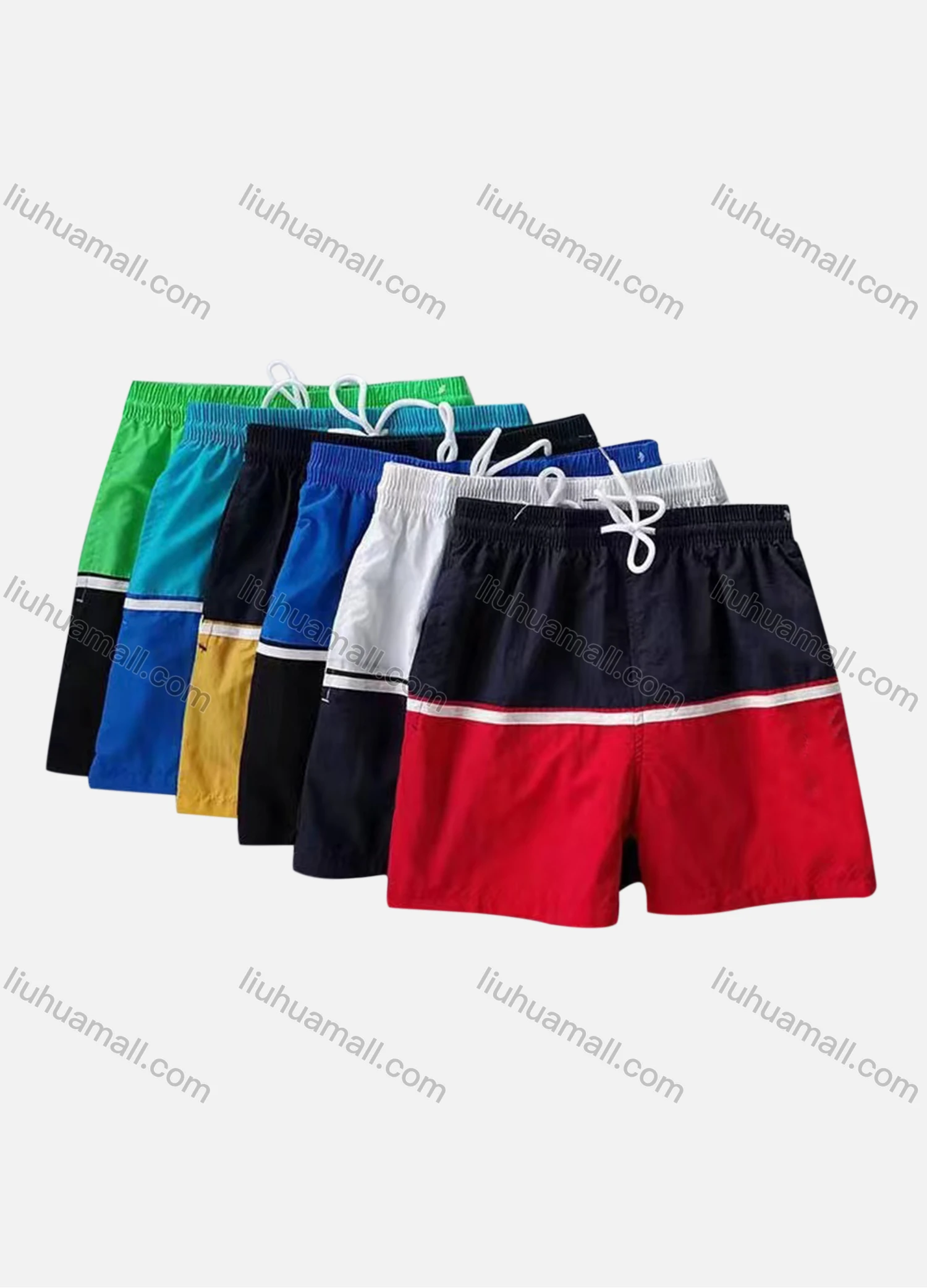 Wholesale Men's Sporty Striped Colorblock Drawstring Shorts - Liuhuamall