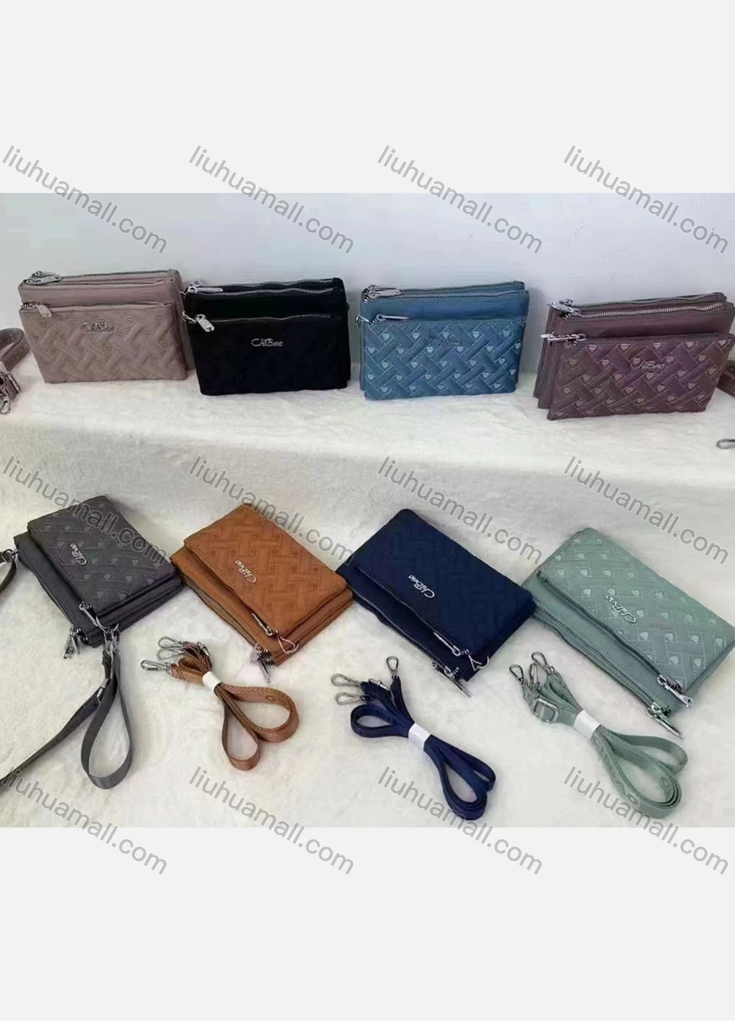 Wholesale Women's Casual Nylon Plain Zipper Pockets Shoulder Bag With Adjustable Strap - Liuhuamall