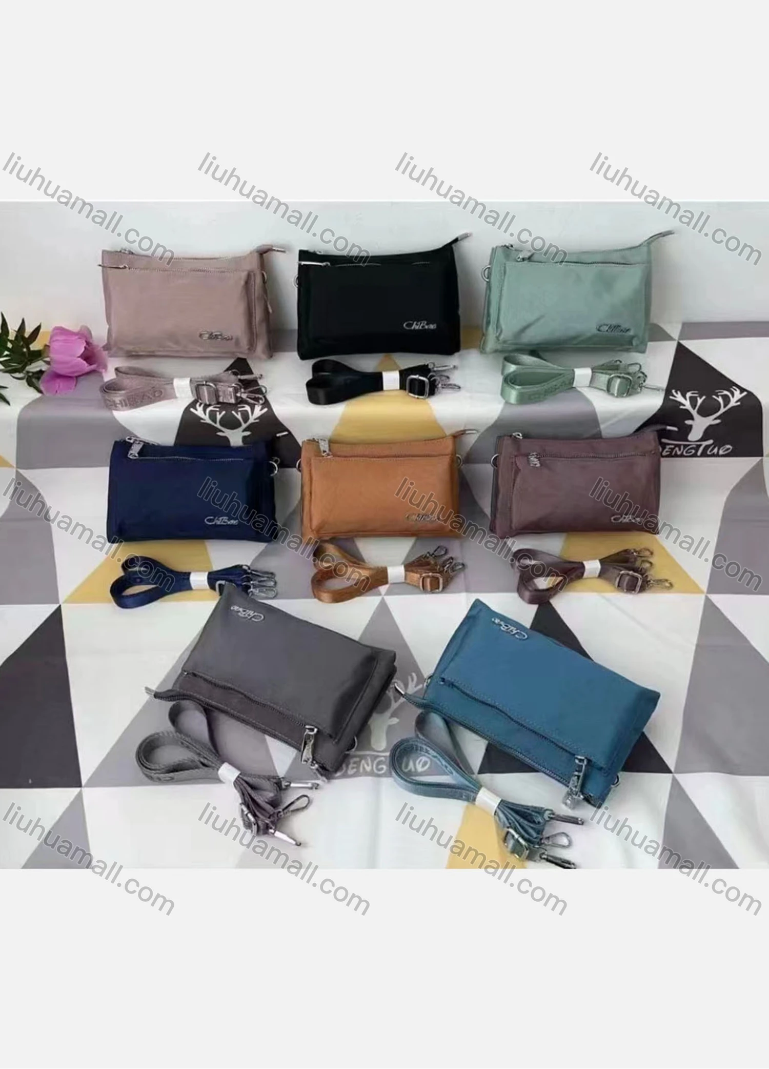 Wholesale Women's Casual Nylon Plain Zipper Pockets Shoulder Bag With Adjustable Strap - Liuhuamall