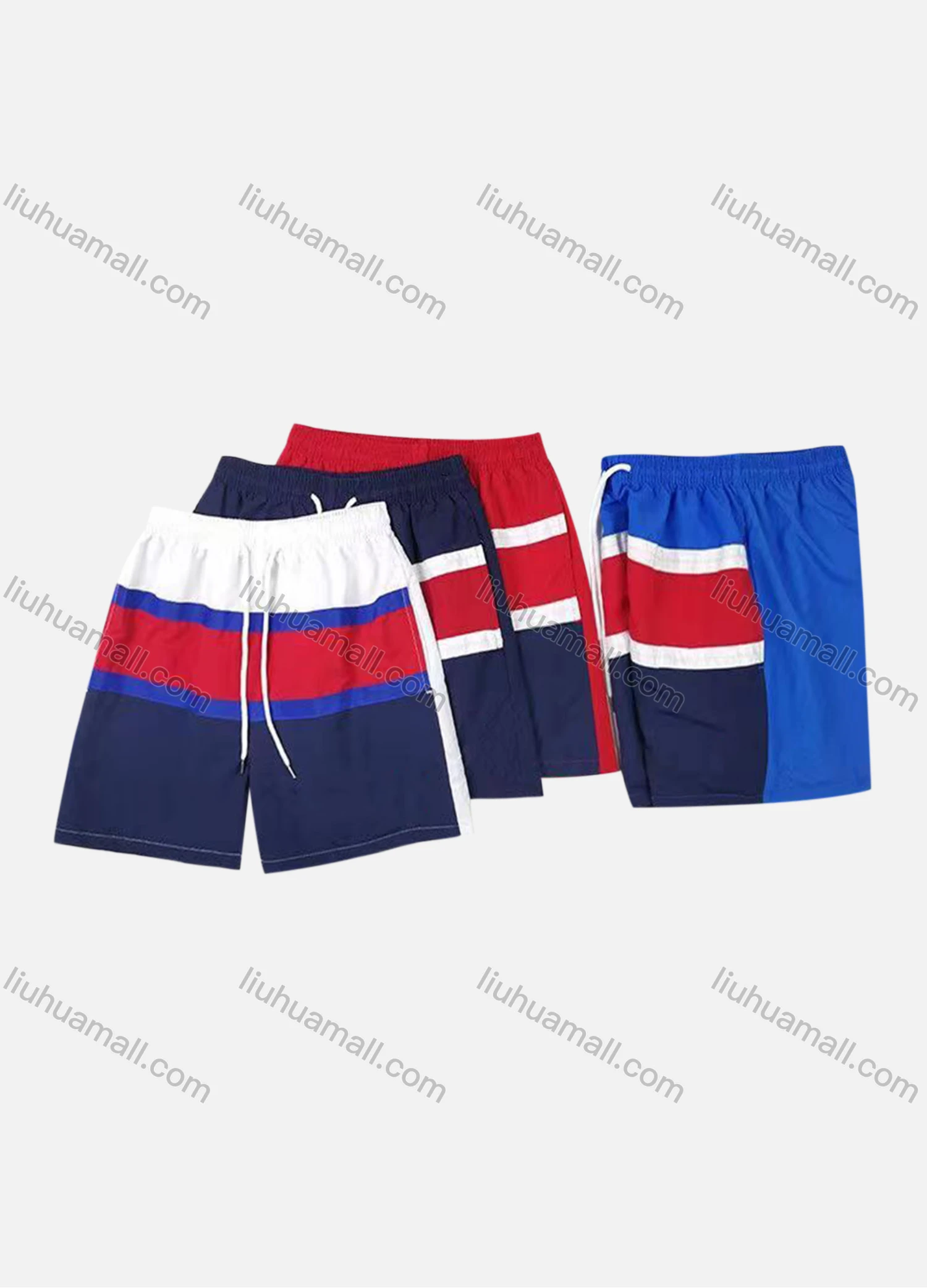 Wholesale Men's Casual Striped Colorblock Drawstring Shorts - Liuhuamall