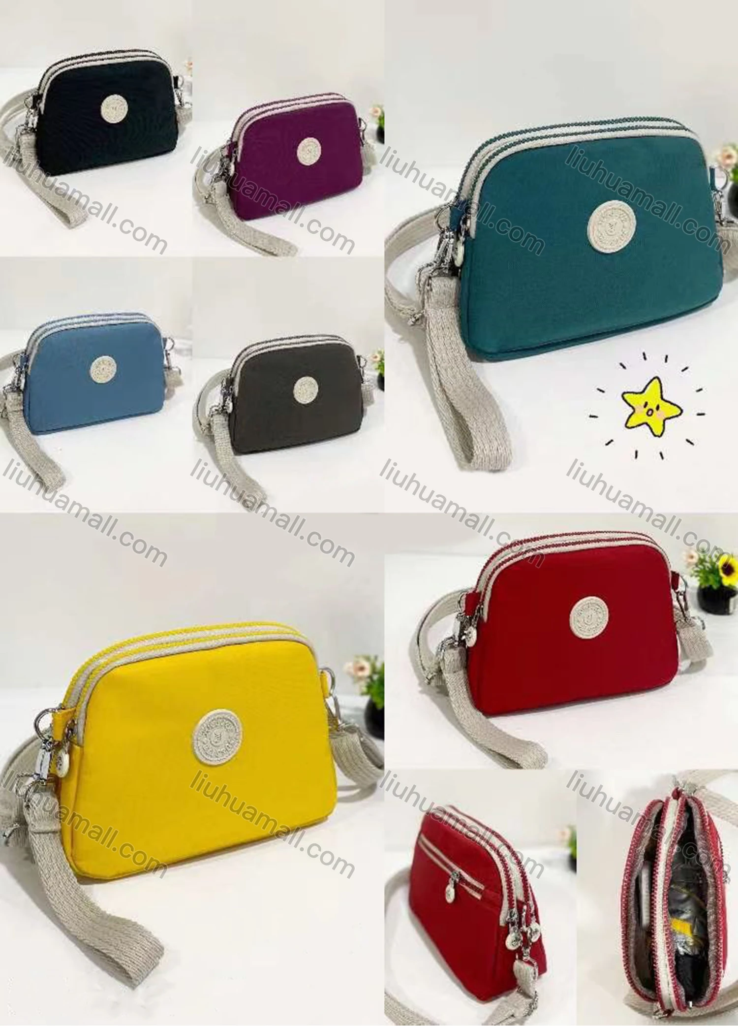 Wholesale Women's Casual Nylon Plain Zipper Pockets Shoulder Bag With Adjustable Strap - Liuhuamall
