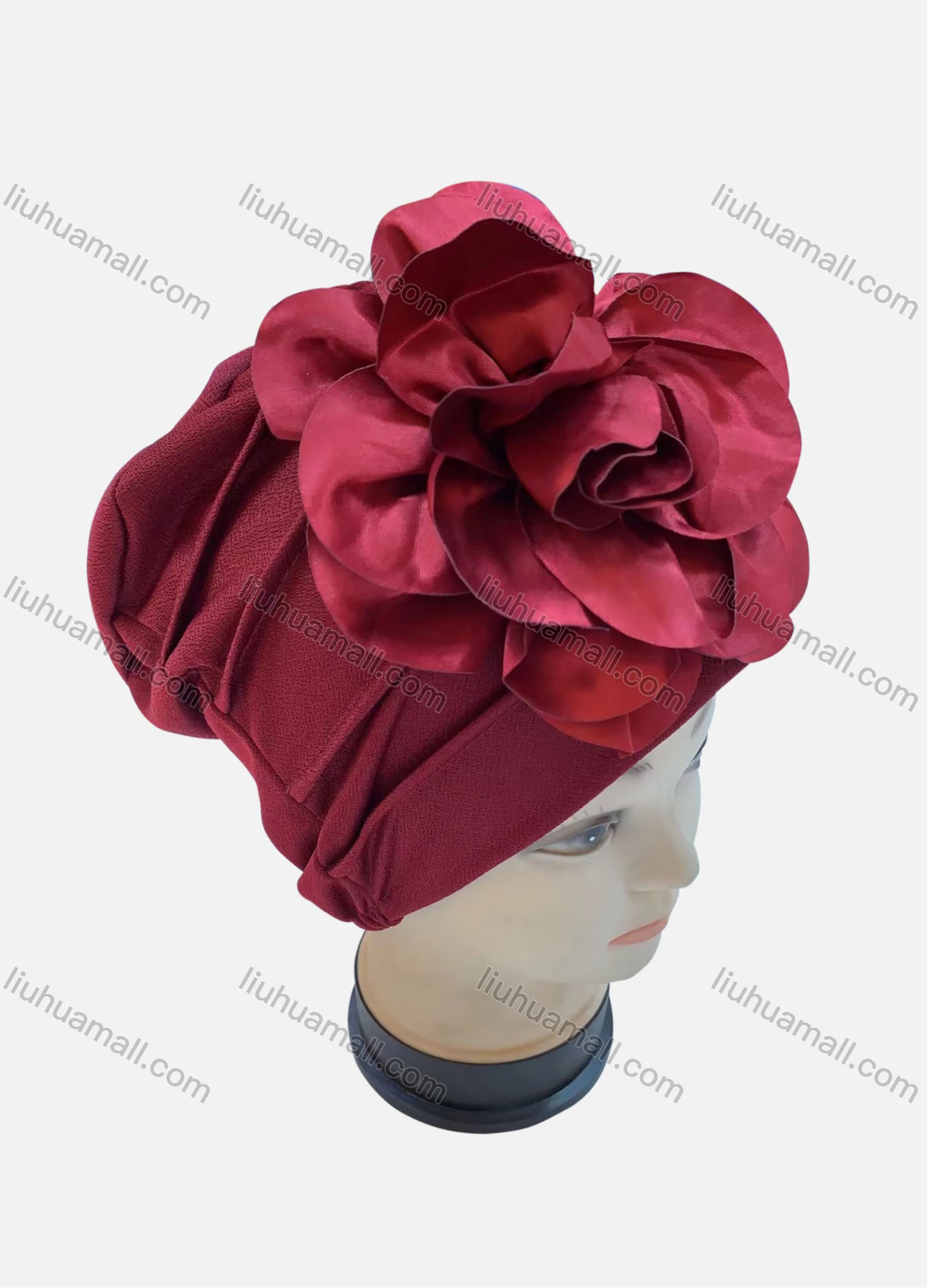 Wholesale Women's Plain Floral Decor Wrap Strench Muslim Hijab Turban Cap - Liuhuamall