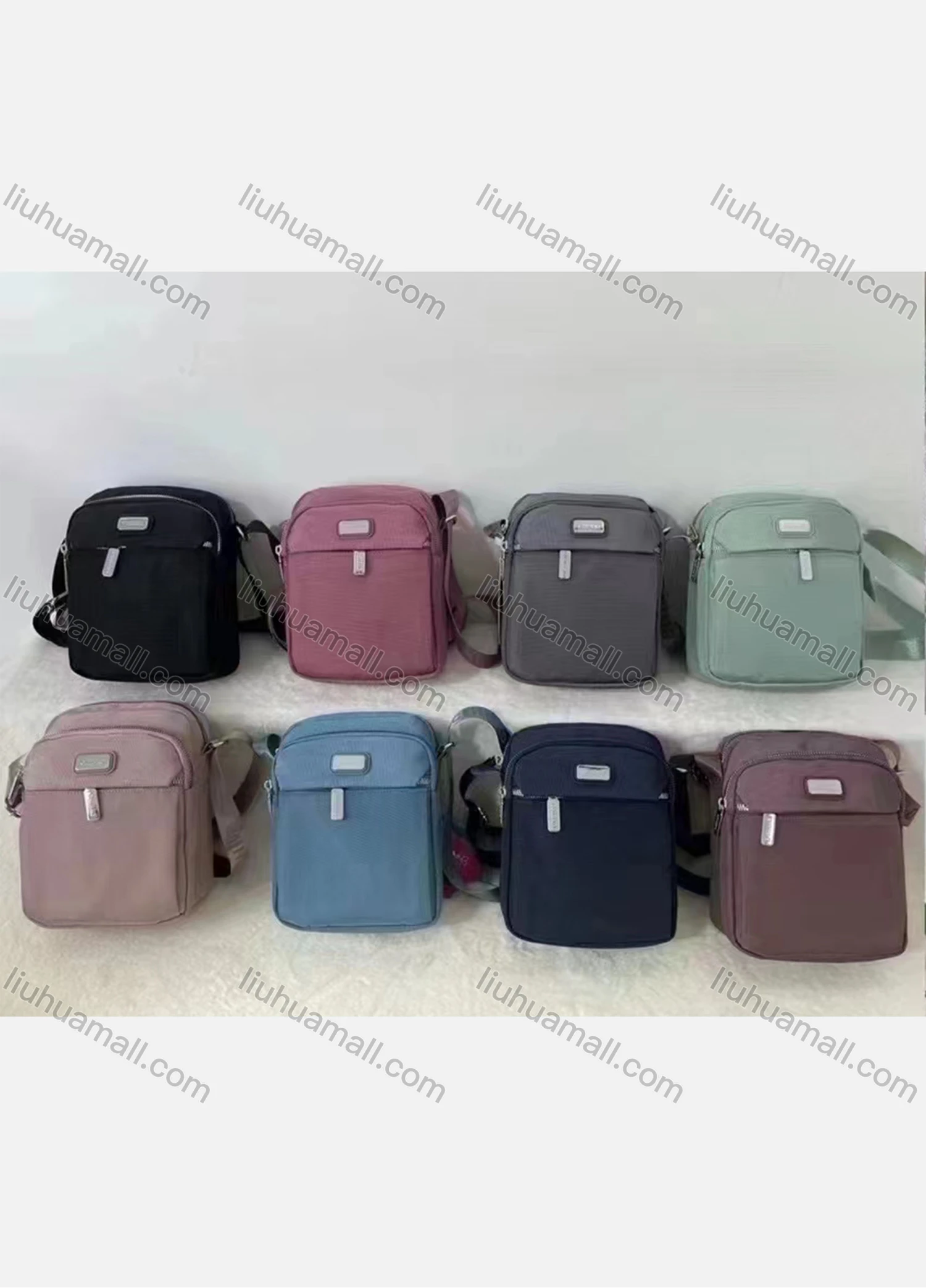 Wholesale Women's Casual Nylon Plain Zipper Pockets Shoulder Bag With Adjustable Strap - Liuhuamall